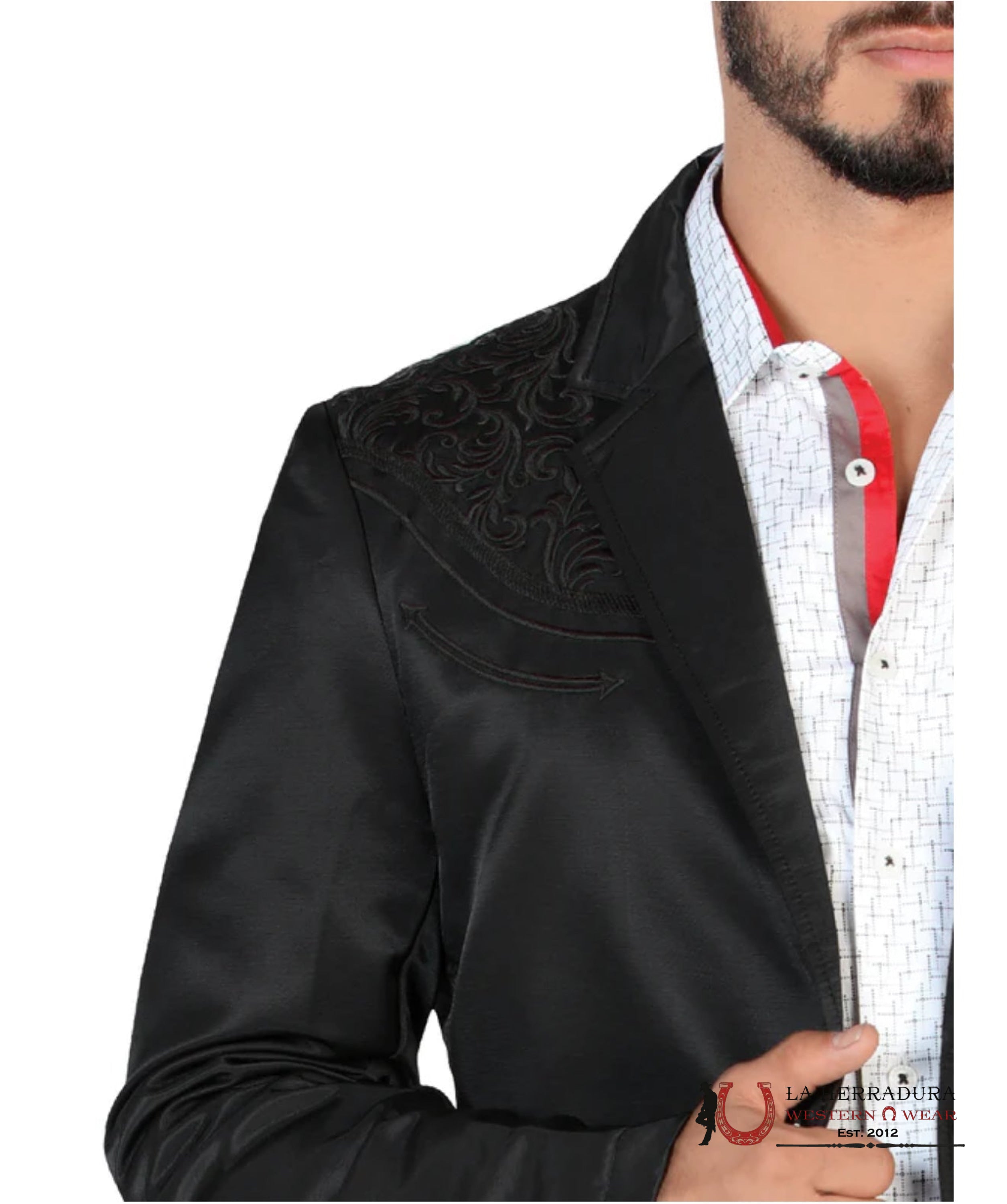LAMASINI BLACK/BLACK EMBROIDERED SMOOTH BLAZER LAM492 y LAL492 ROPA HOMBRES