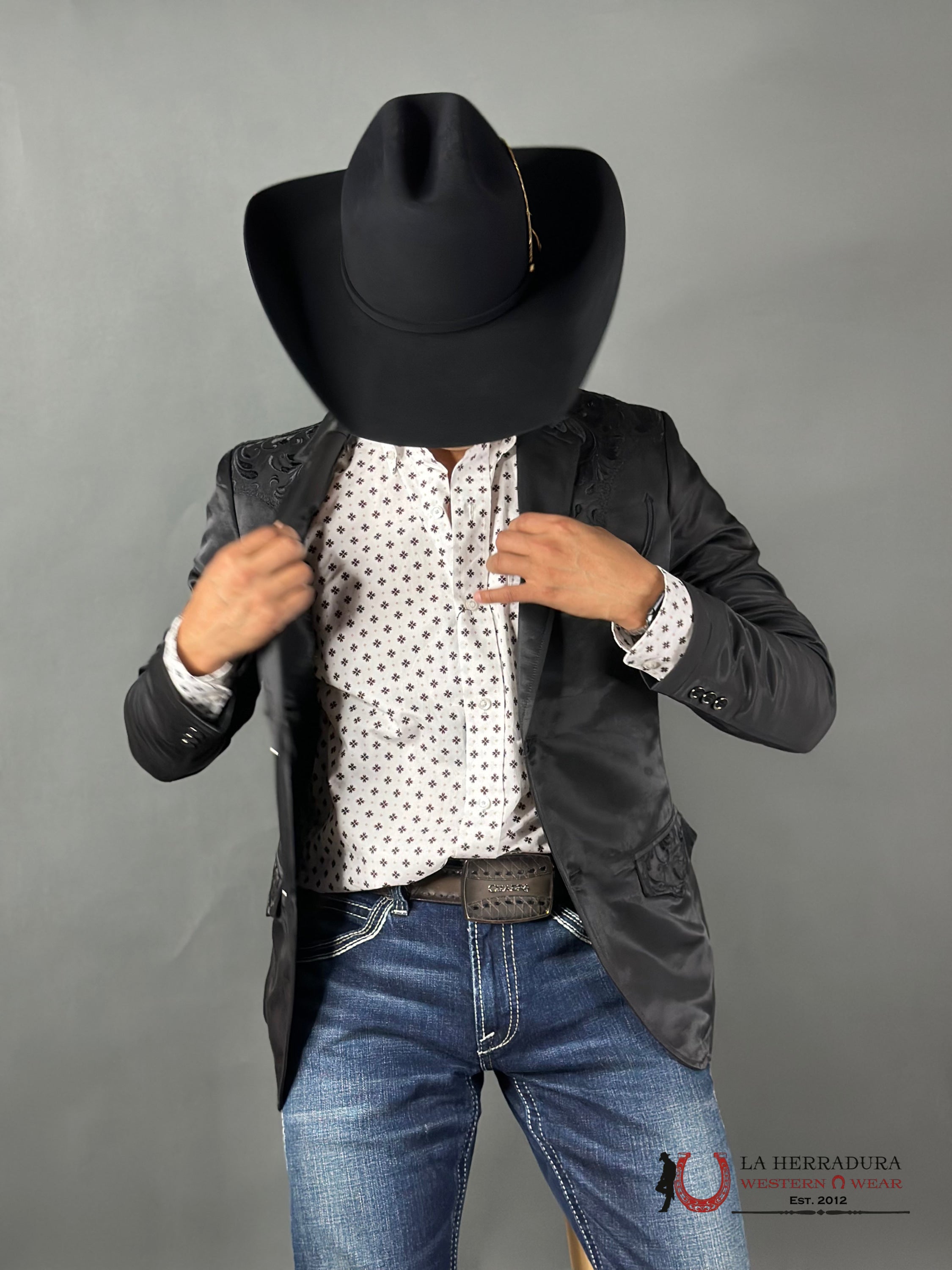 Lamasini Black Embroidered Smooth Blazer Lam505-2147 Ropa Hombres