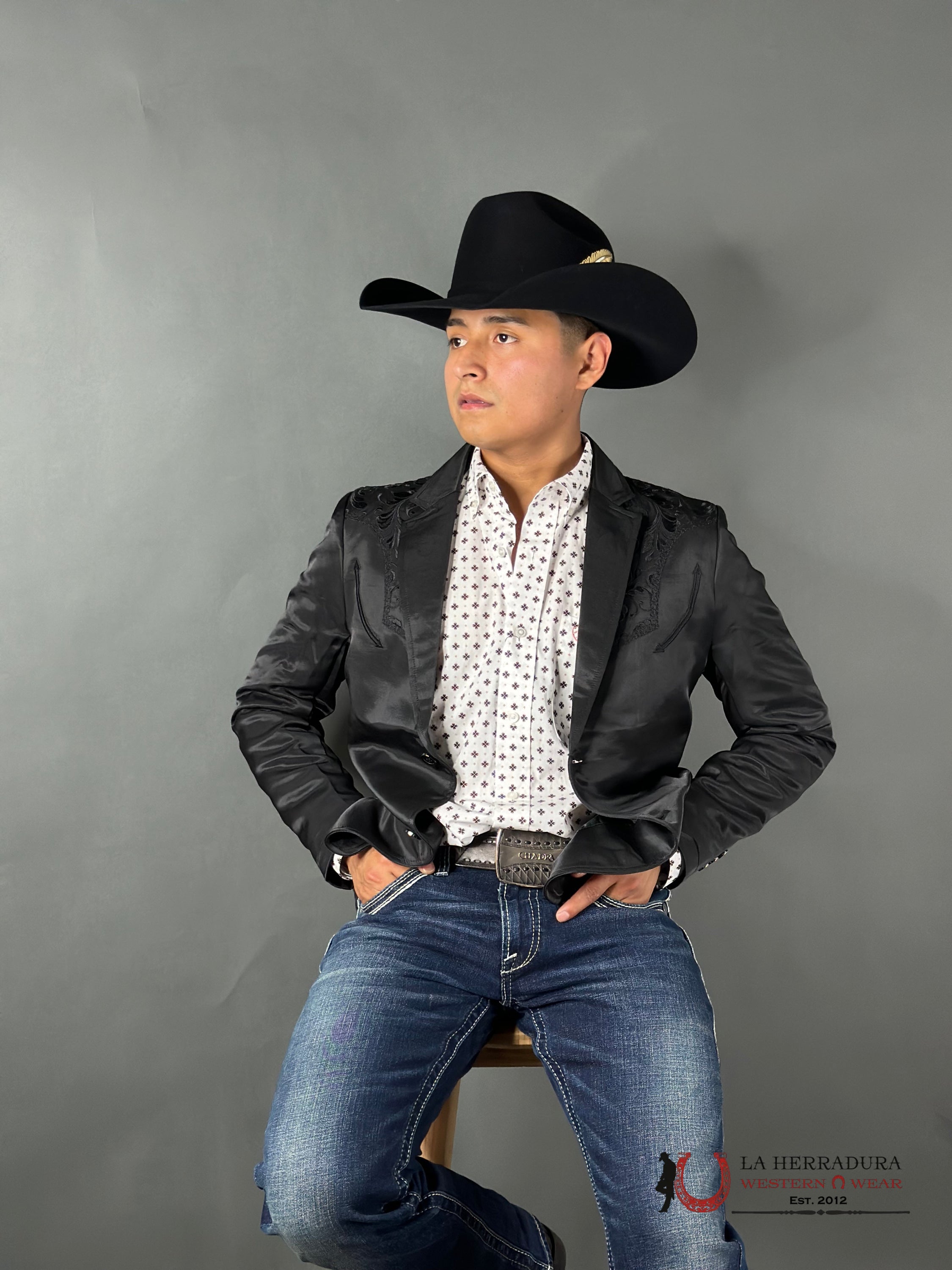 Lamasini Black Embroidered Smooth Blazer Lam505-2147 Ropa Hombres