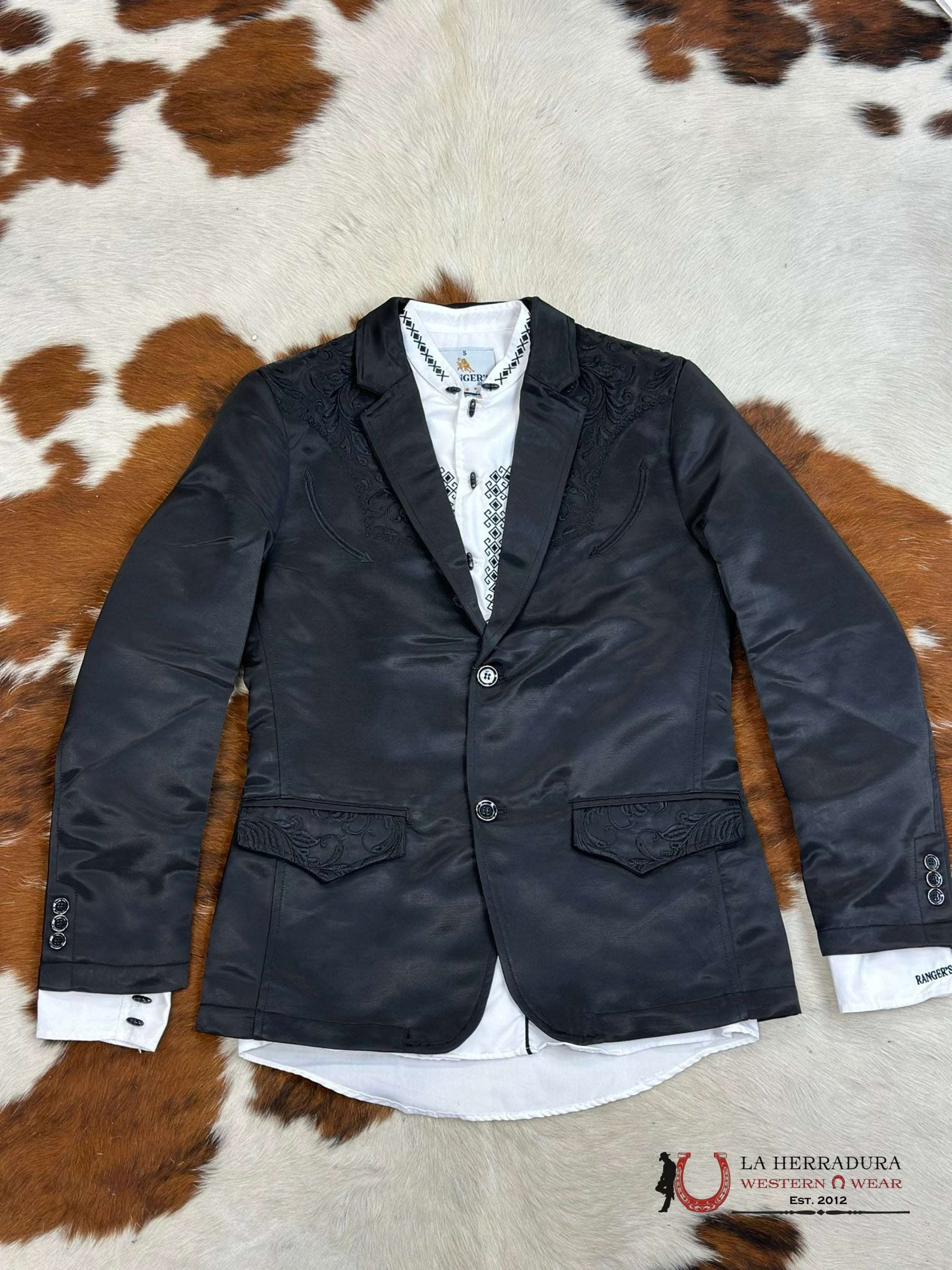 Lamasini Black Embroidered Smooth Blazer Lam505-2147 Ropa Hombres