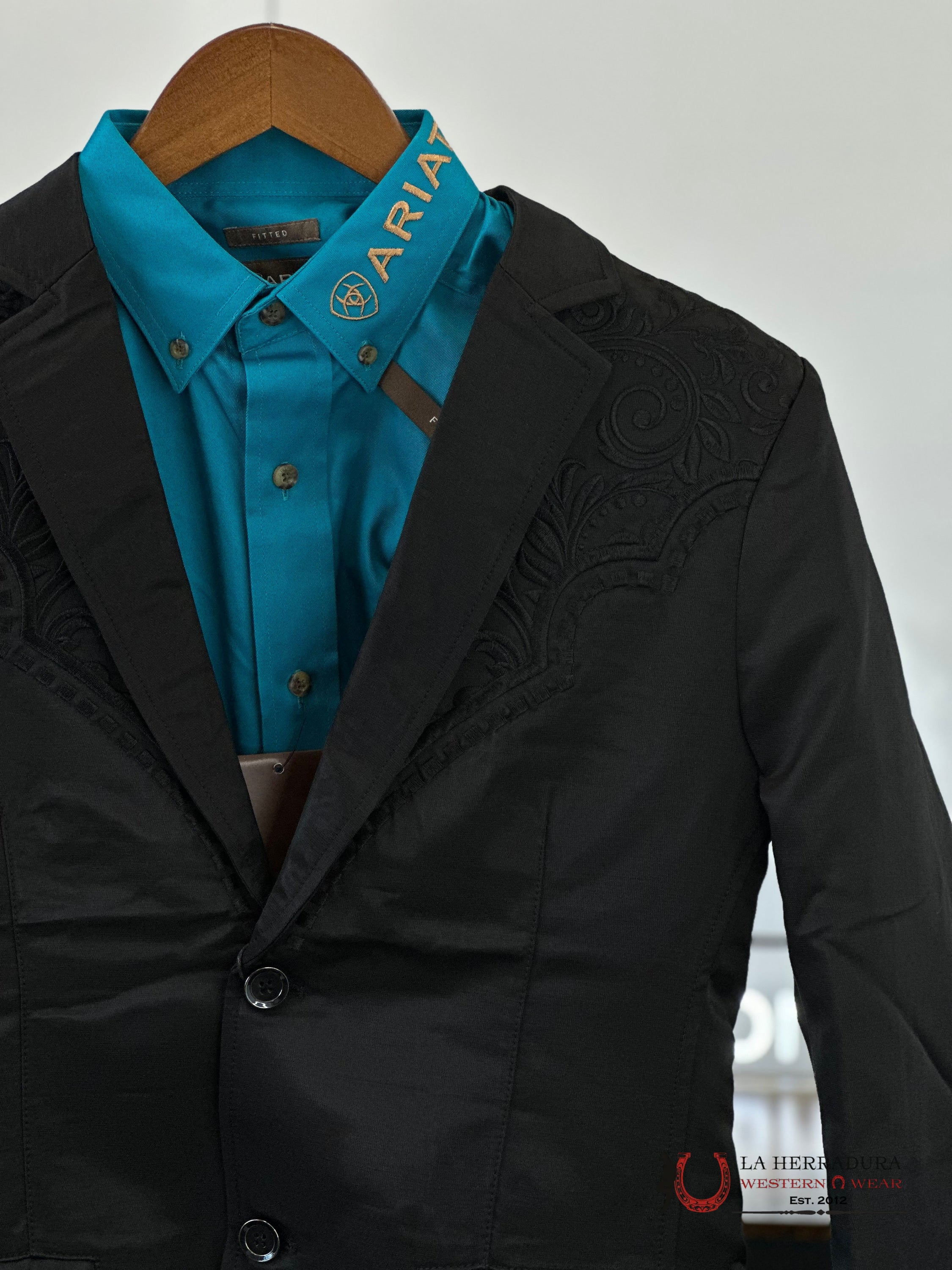 Lamasini Black On Embroidered Blazer Lam506-2847 Ropa Hombres