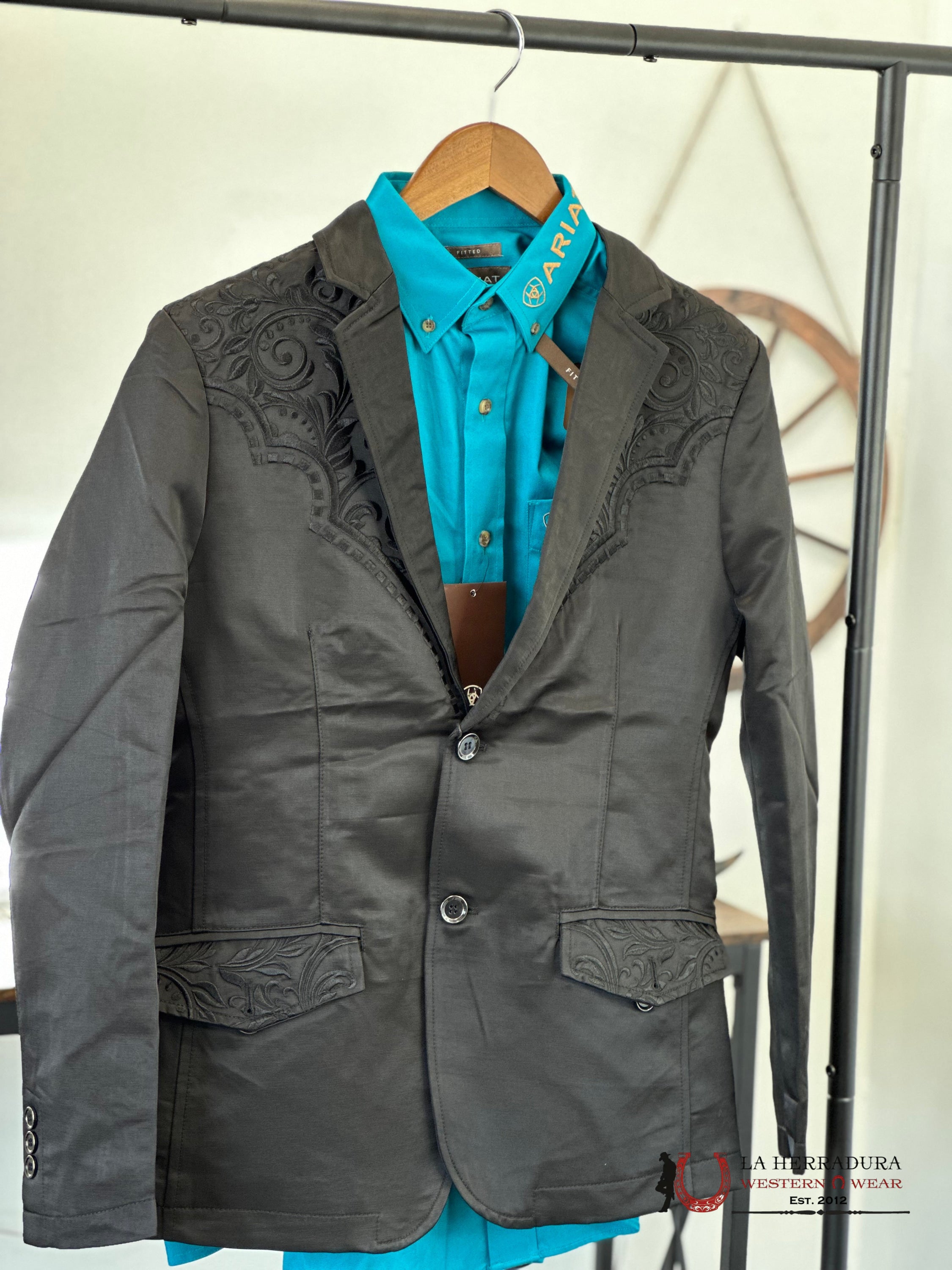 Lamasini Black On Embroidered Blazer Lam506-2847 Ropa Hombres