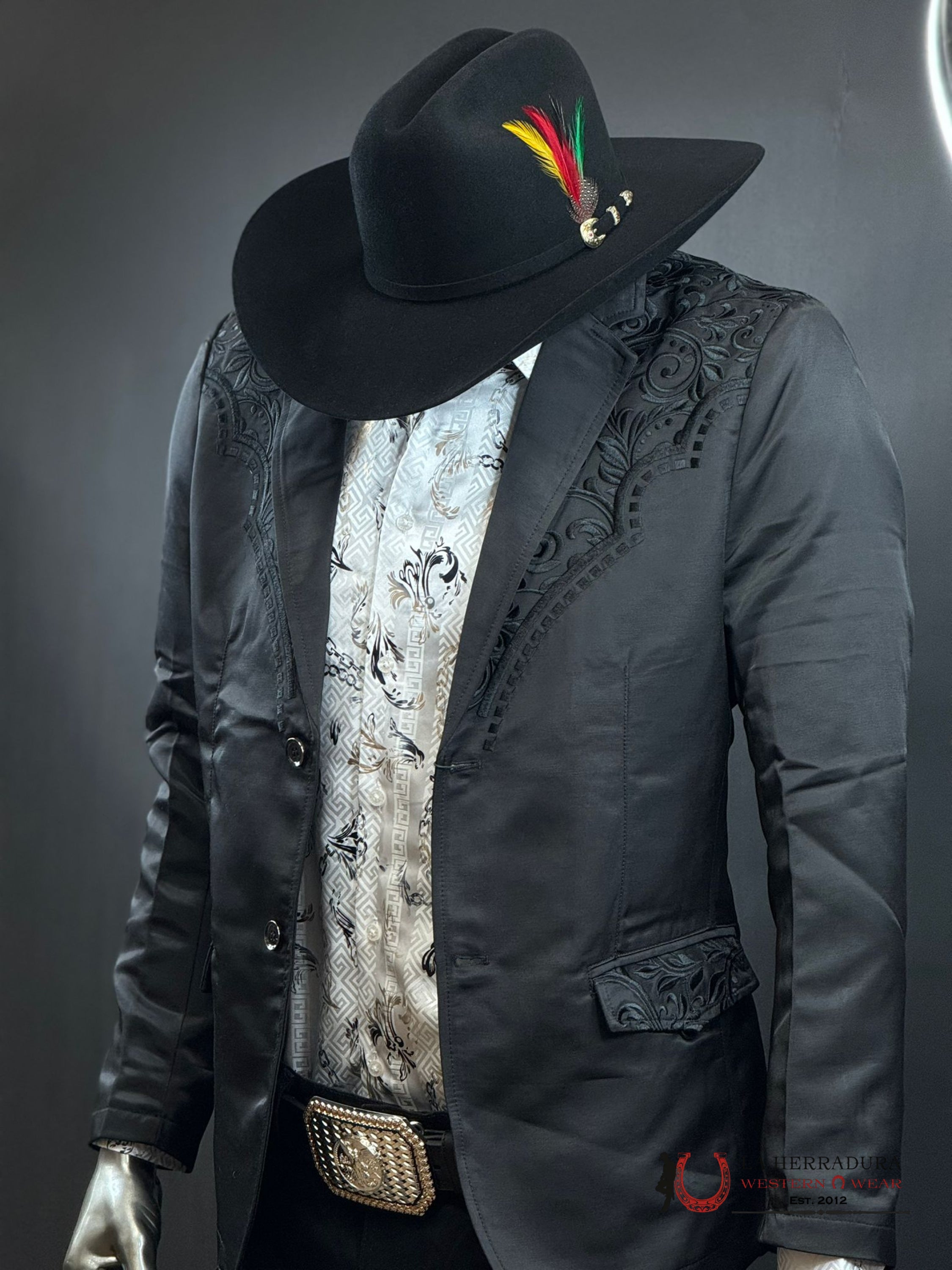 Lamasini Black On Embroidered Blazer Lam506-2847 Ropa Hombres