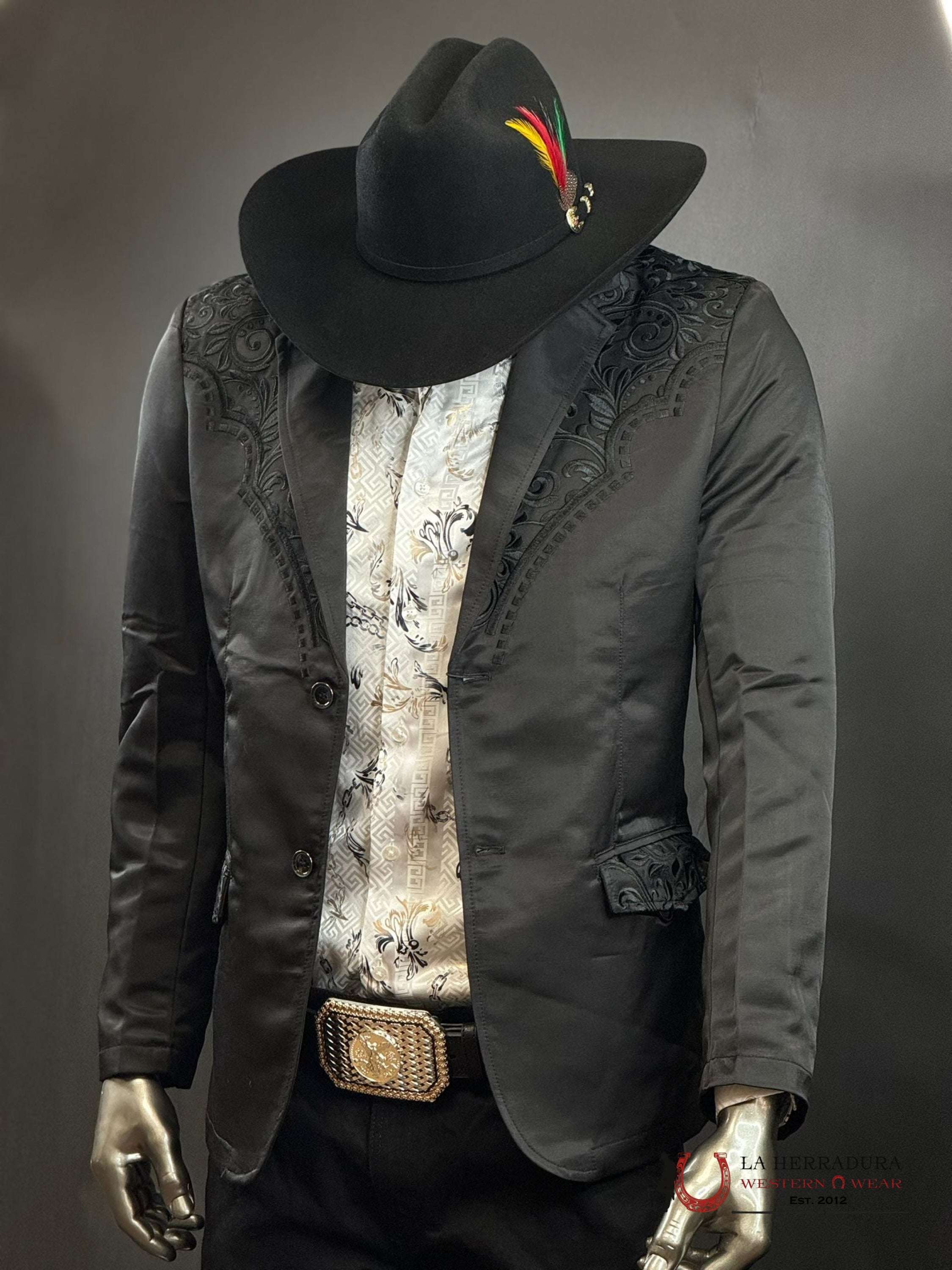 Lamasini Black On Embroidered Blazer Lam506-2847 Ropa Hombres