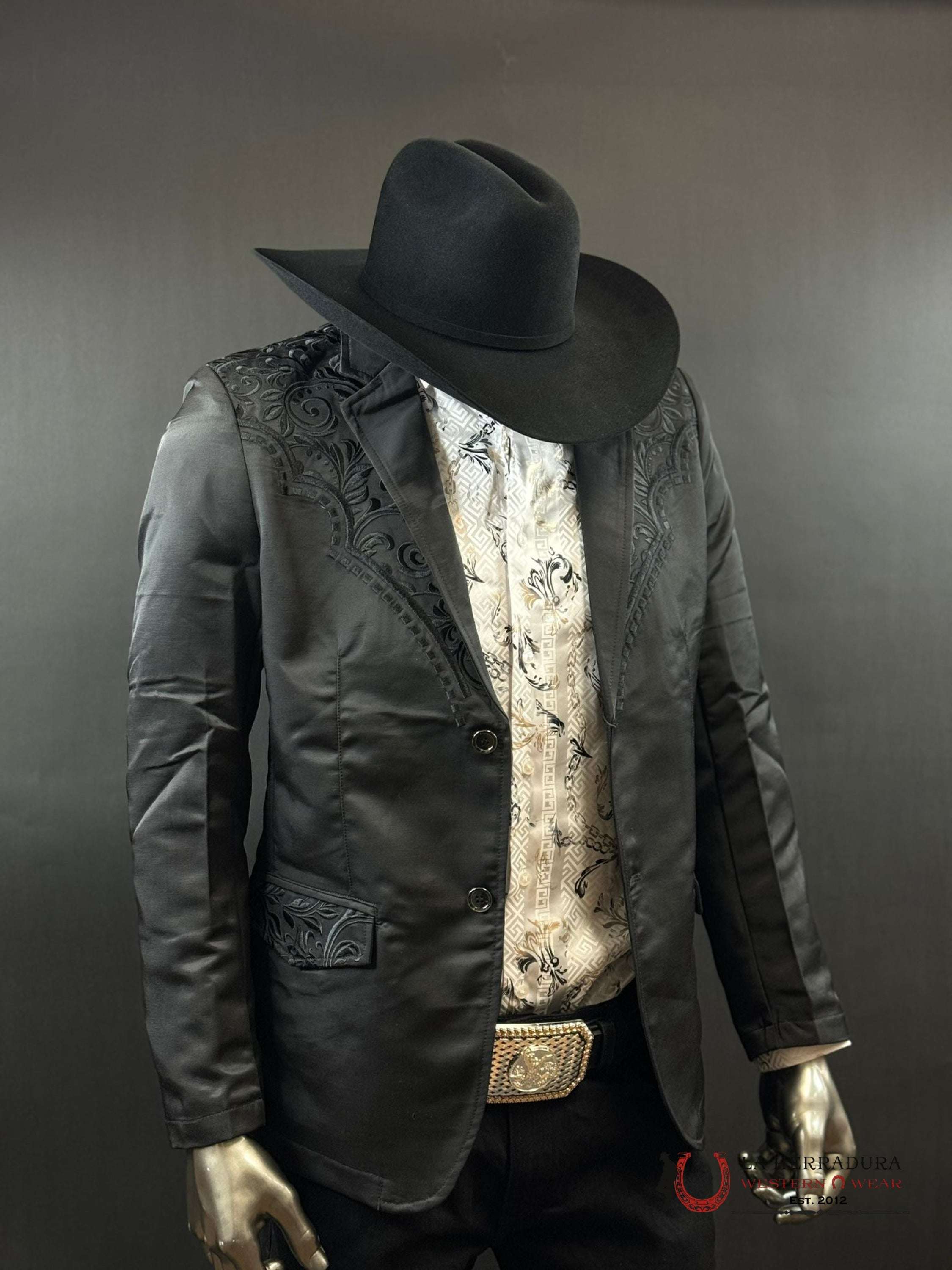 Lamasini Black On Embroidered Blazer Lam506-2847 Ropa Hombres