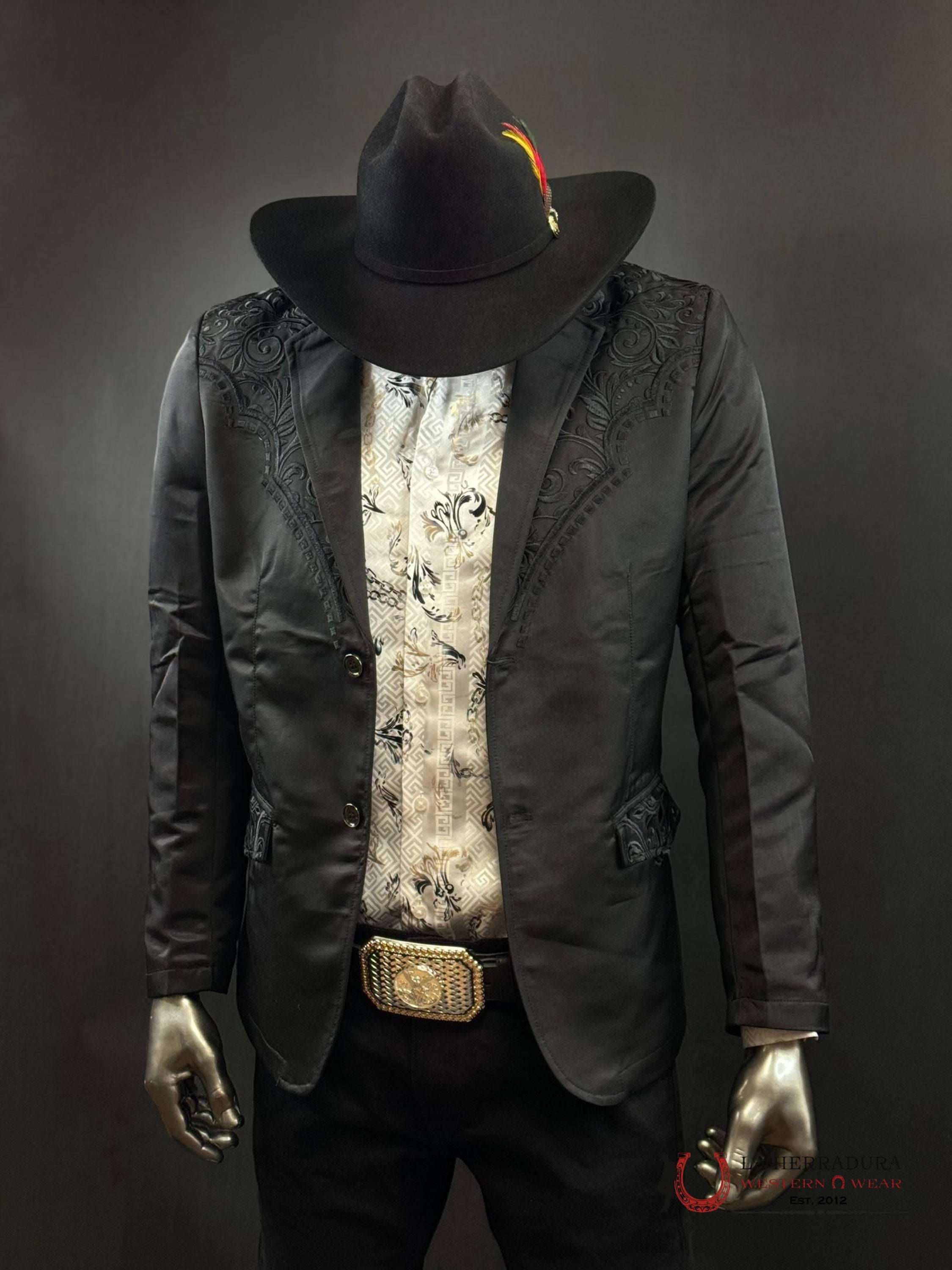 Lamasini Black On Embroidered Blazer Lam506-2847 Ropa Hombres