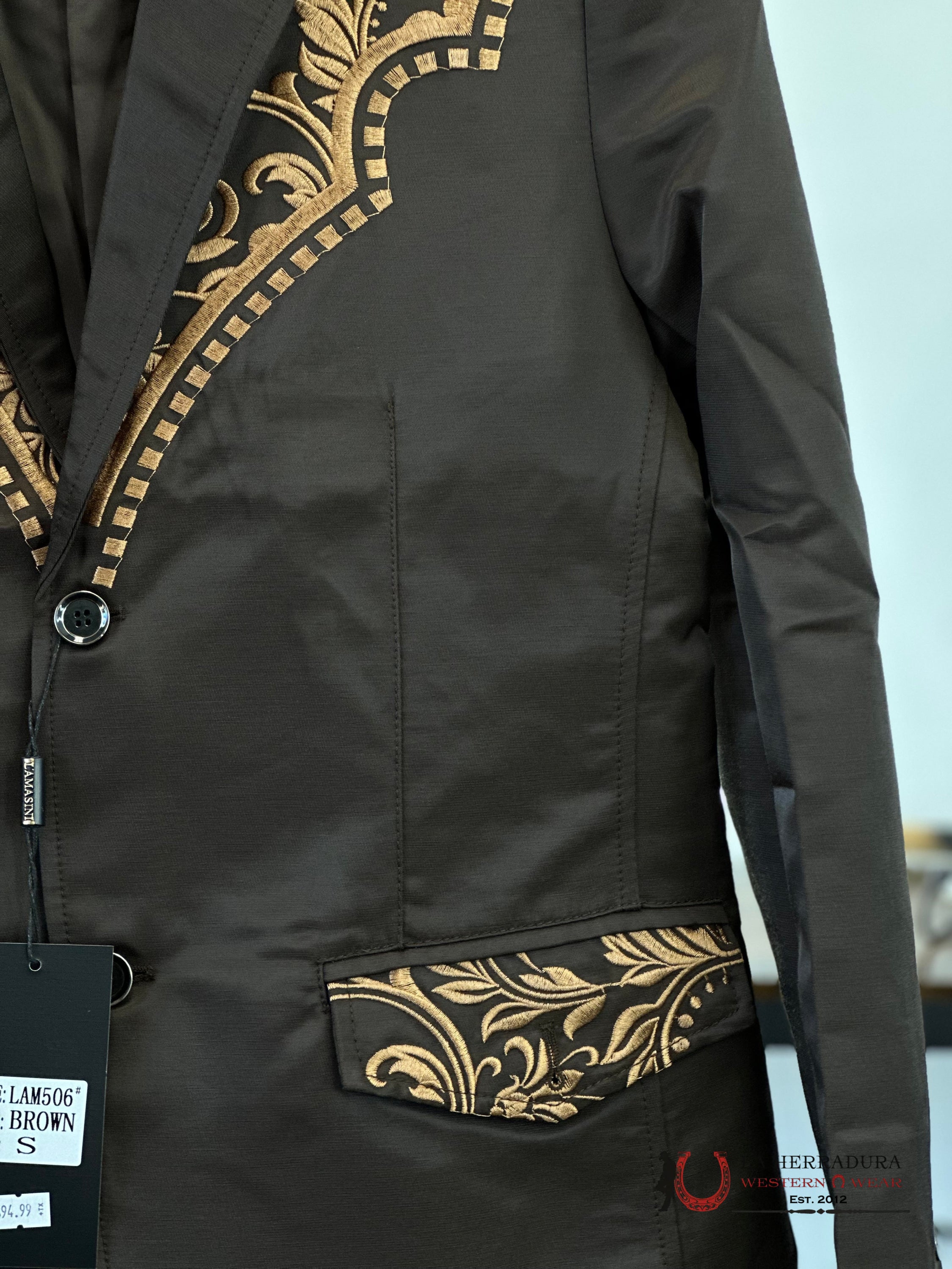 Lamasini Brown Tan Embroidered Blazer 2848 Ropa Hombres