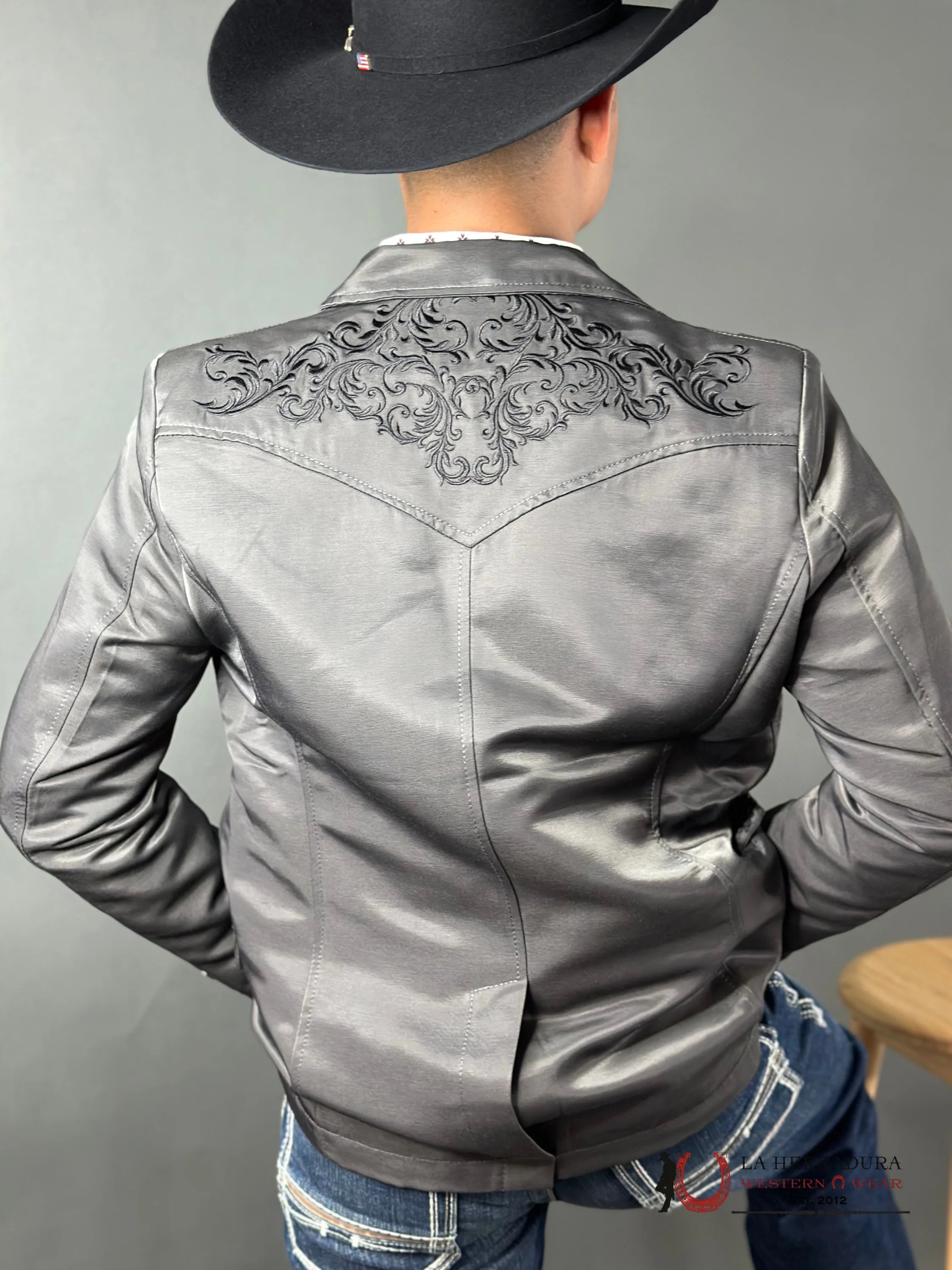 Lamasini Charcoal Embroidered Smooth Blazer Lam494-116 Ropa Hombres