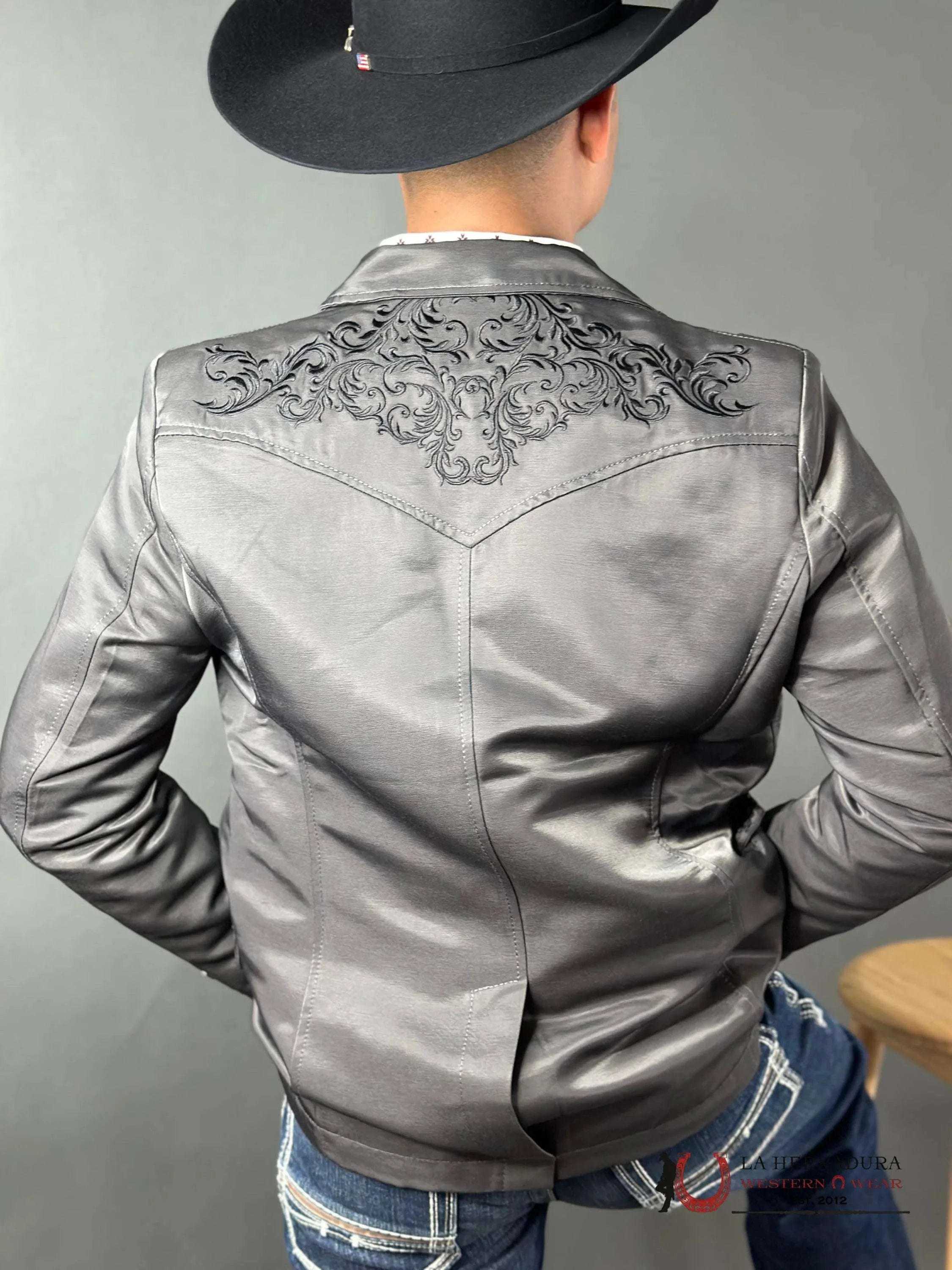 Lamasini Charcoal Embroidered Smooth Blazer Lam494-116 Ropa Hombres