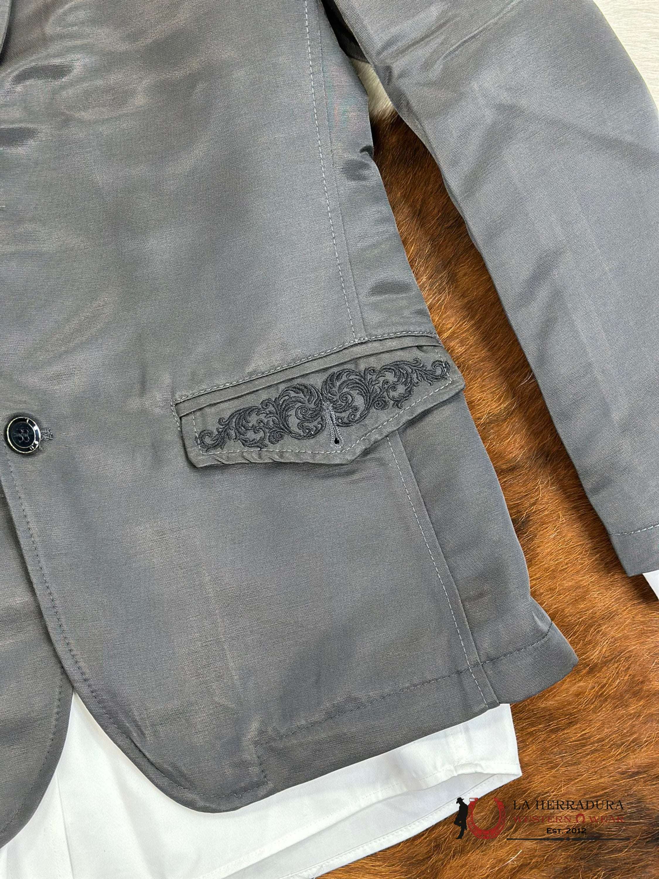 Lamasini Charcoal Embroidered Smooth Blazer Lam494-116 Ropa Hombres