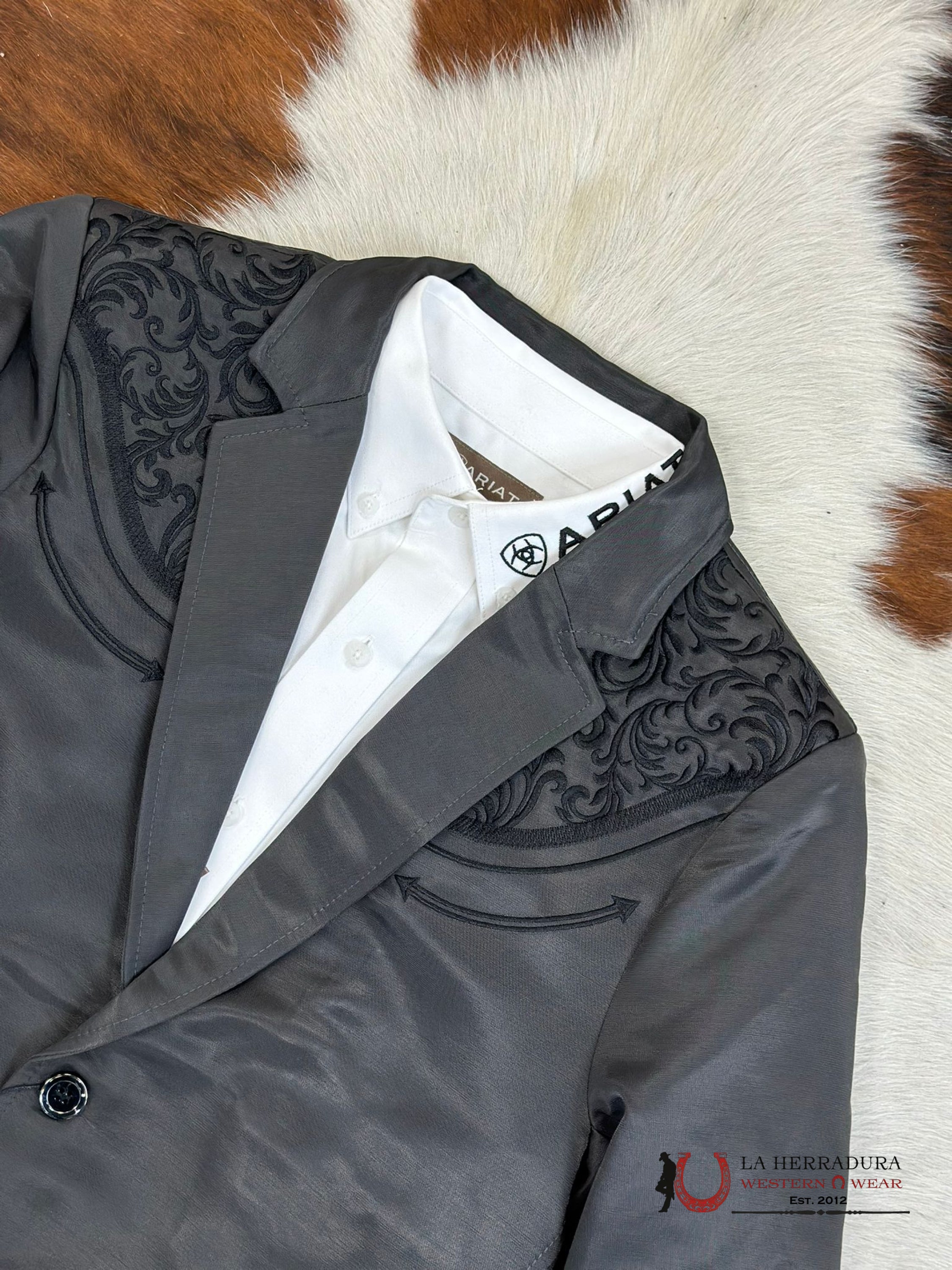 Lamasini Charcoal Embroidered Smooth Blazer Lam494-116 Ropa Hombres