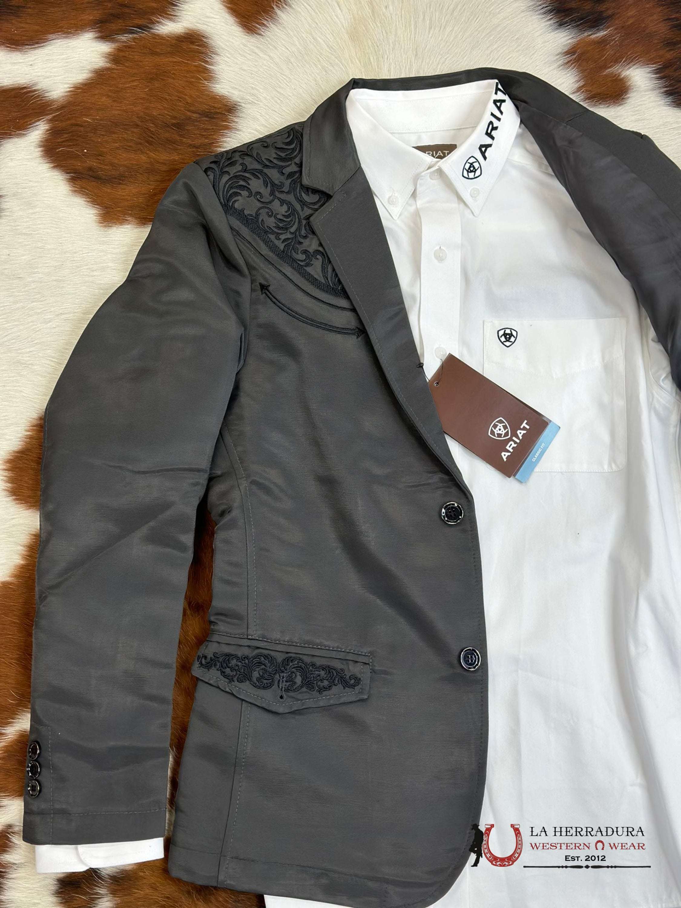 Lamasini Charcoal Embroidered Smooth Blazer Lam494-116 Ropa Hombres