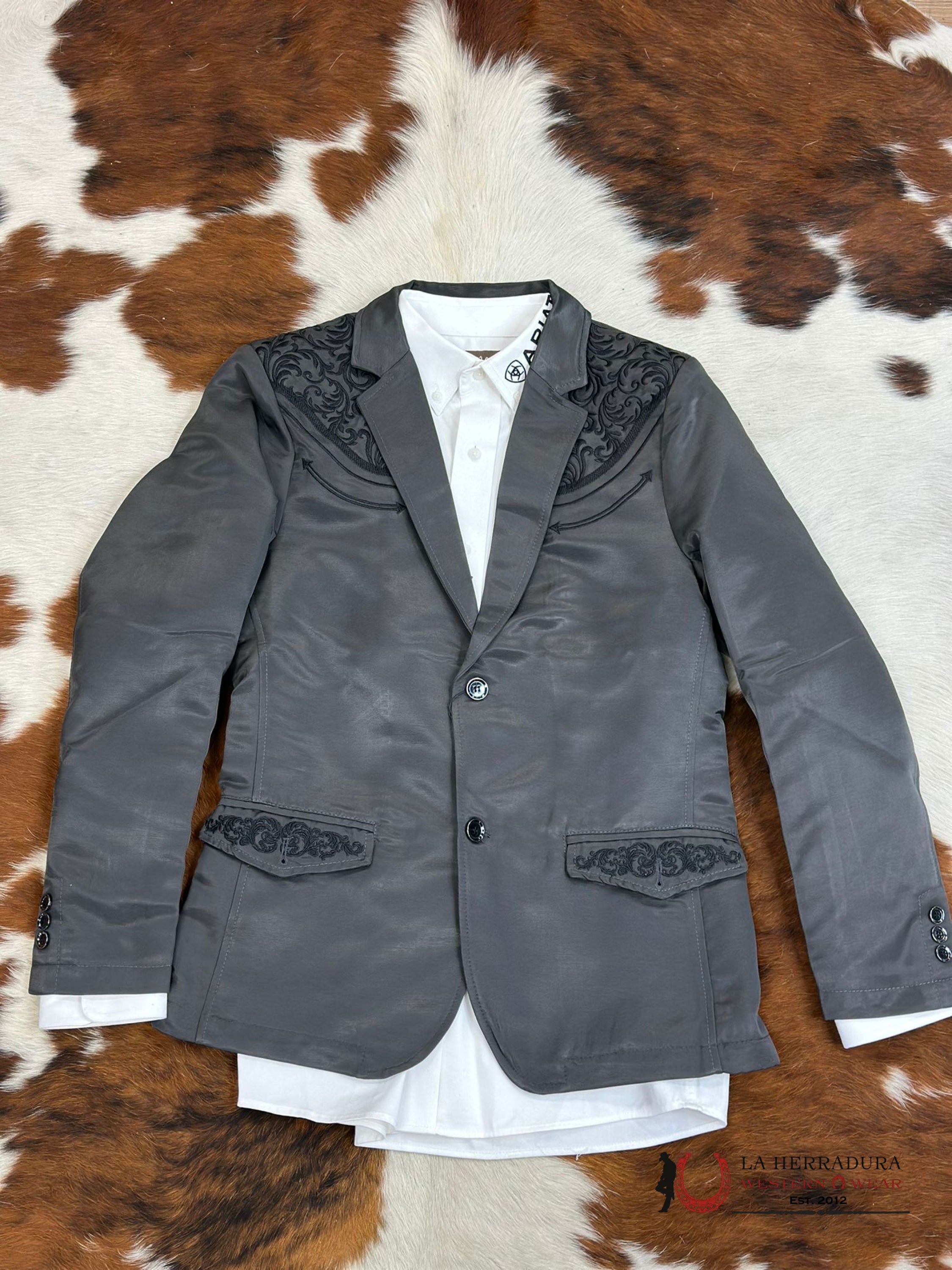 Lamasini Charcoal Embroidered Smooth Blazer Lam494-116 Ropa Hombres