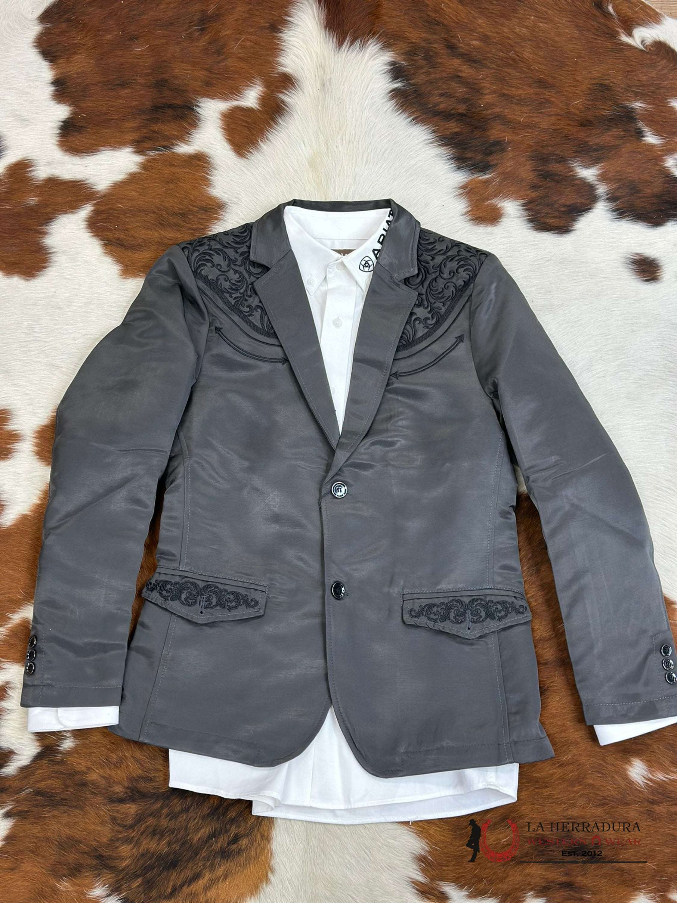 Lamasini Charcoal Embroidered Smooth Blazer Lam494-116 Ropa Hombres