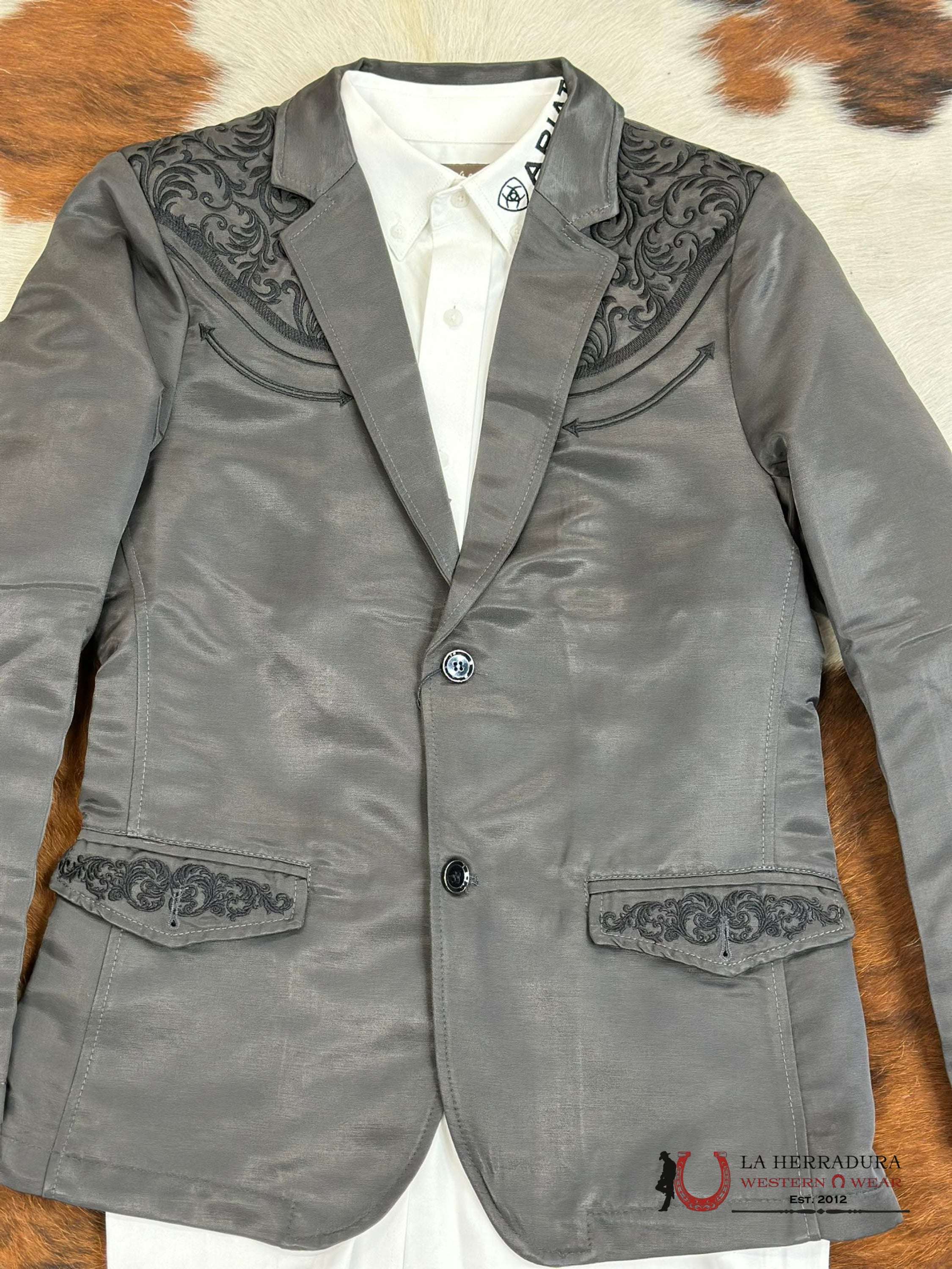 Lamasini Charcoal Embroidered Smooth Blazer Lam494-116 Ropa Hombres