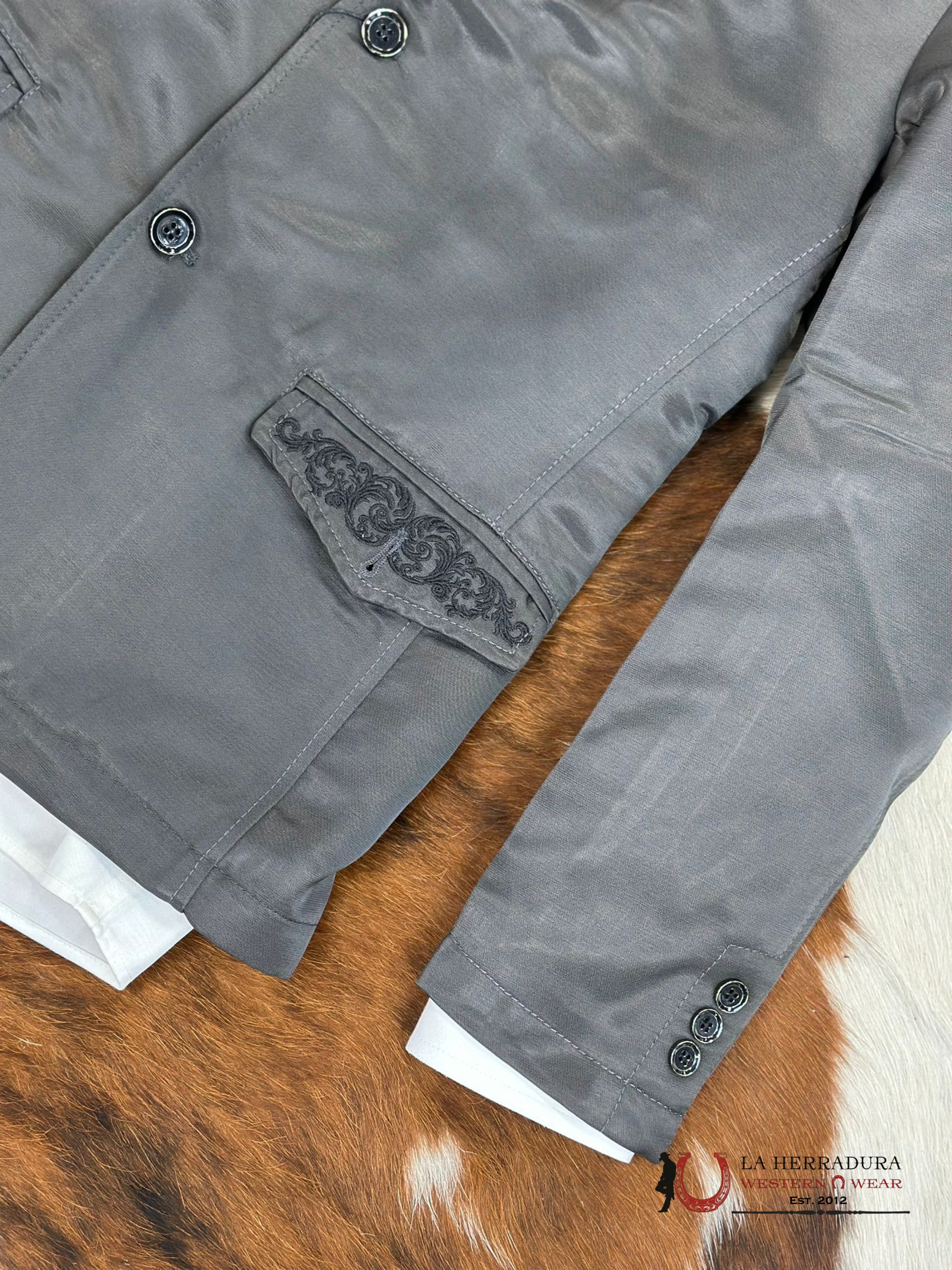 Lamasini Charcoal Embroidered Smooth Blazer Lam494-116 Ropa Hombres