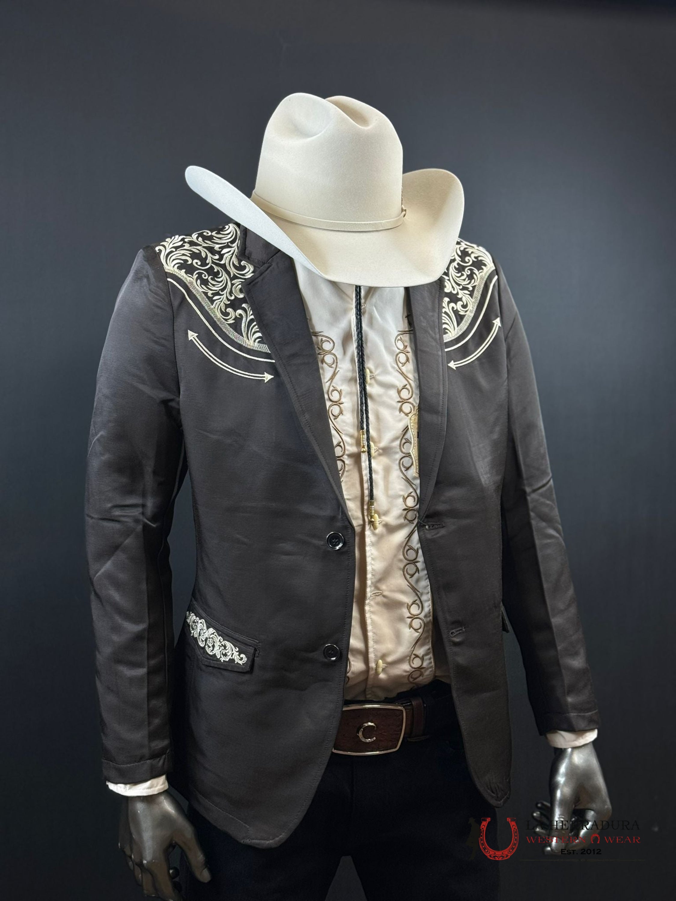 Lamasini Chocolate Embroidered Smooth Blazer Lam494 Ropa Hombres