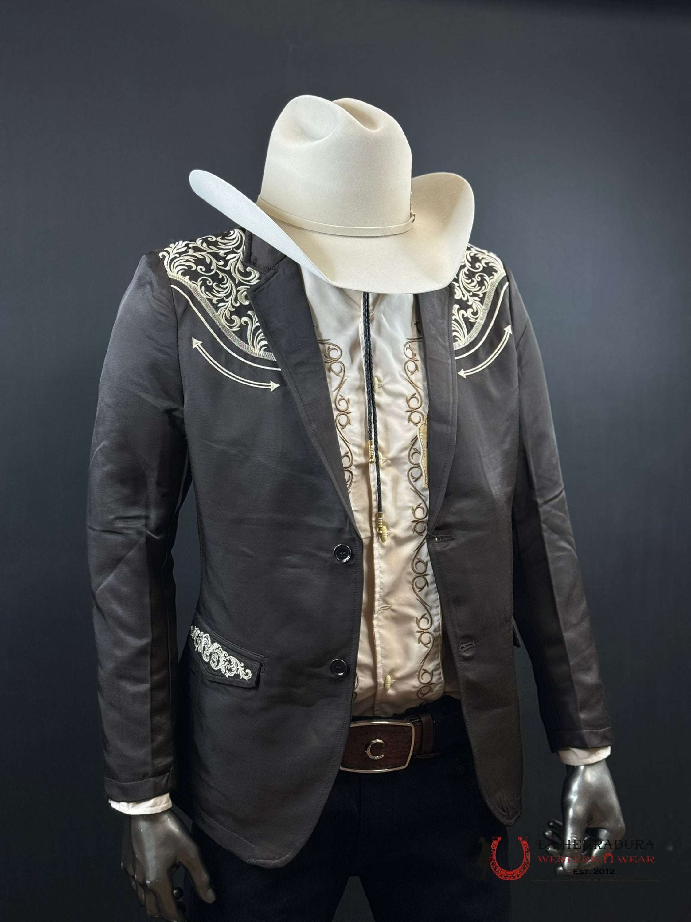 Lamasini Chocolate Embroidered Smooth Blazer Lam494 Ropa Hombres