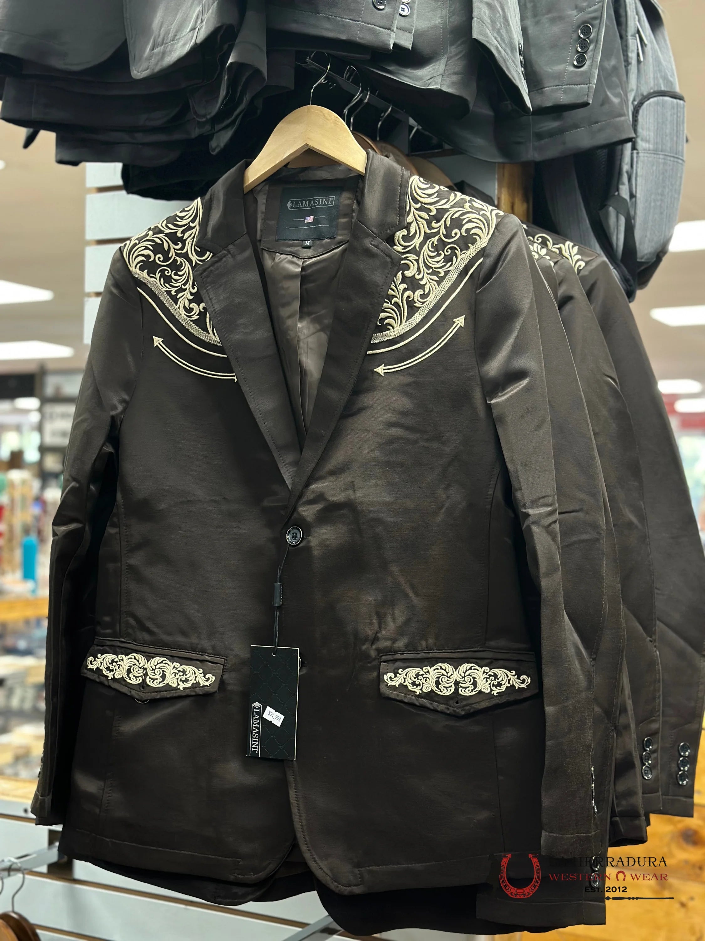 Lamasini Chocolate Embroidered Smooth Blazer Lam494 Ropa Hombres