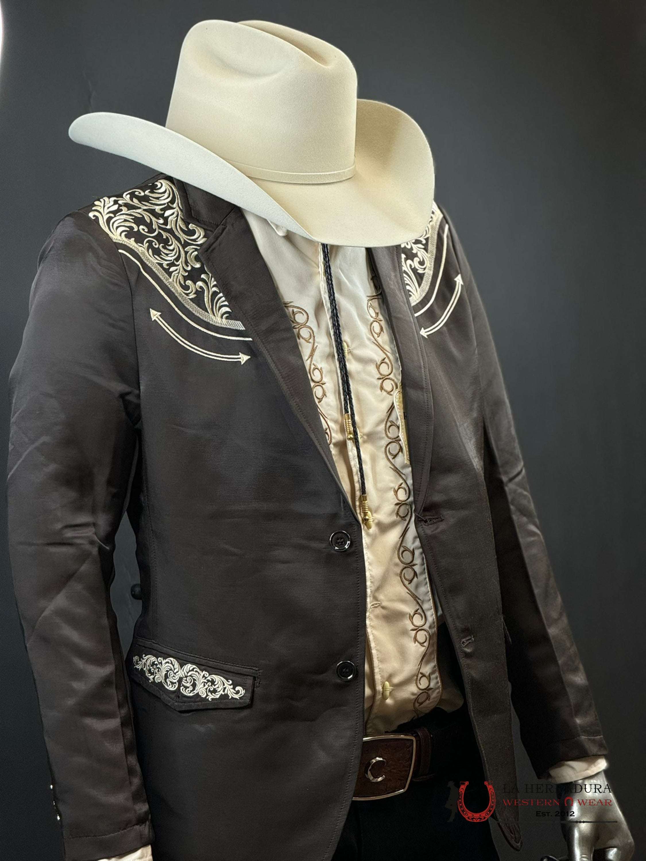 Lamasini Chocolate Embroidered Smooth Blazer Lam494 Ropa Hombres
