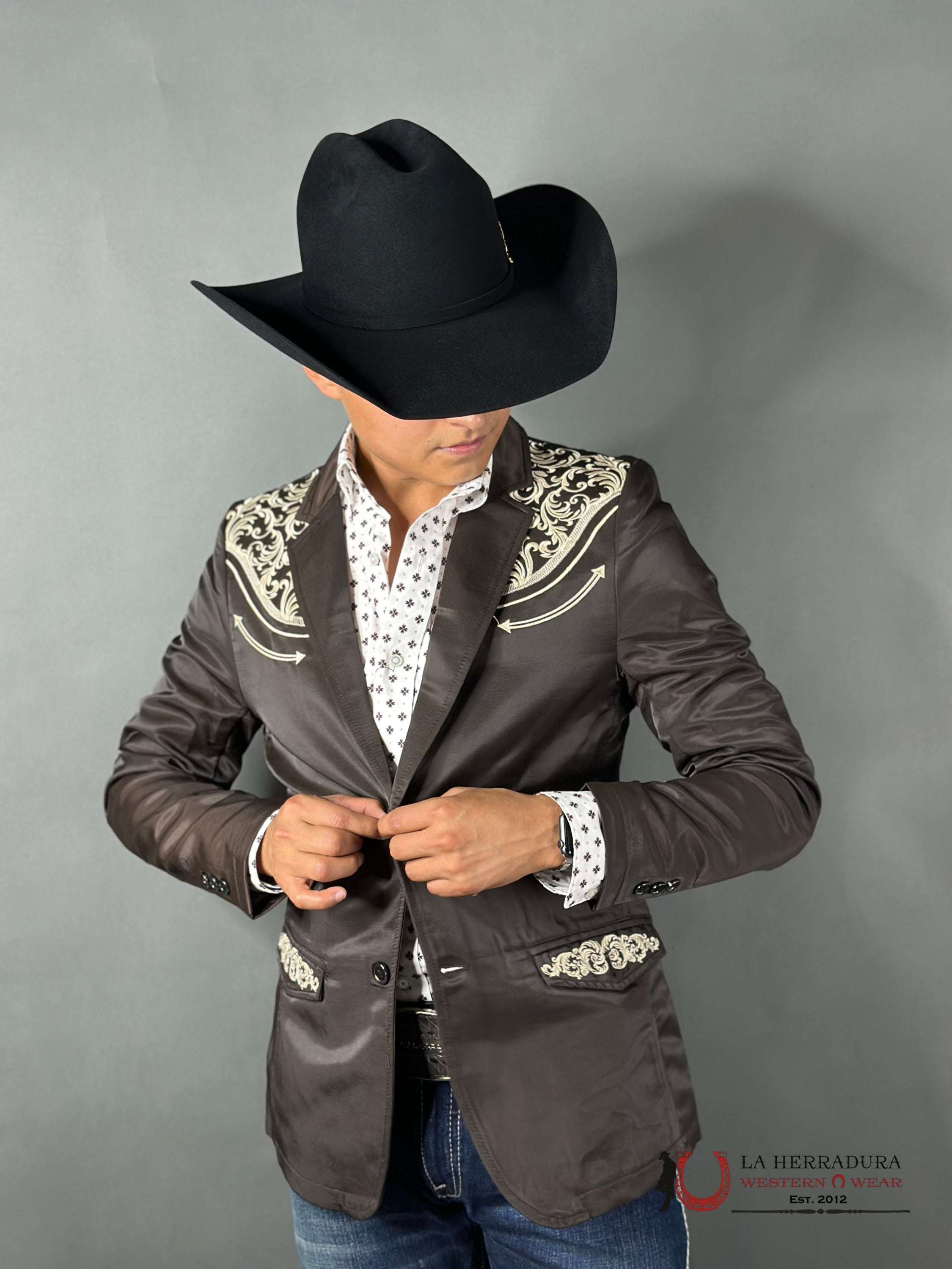 Lamasini Chocolate Embroidered Smooth Blazer Lam494 Ropa Hombres