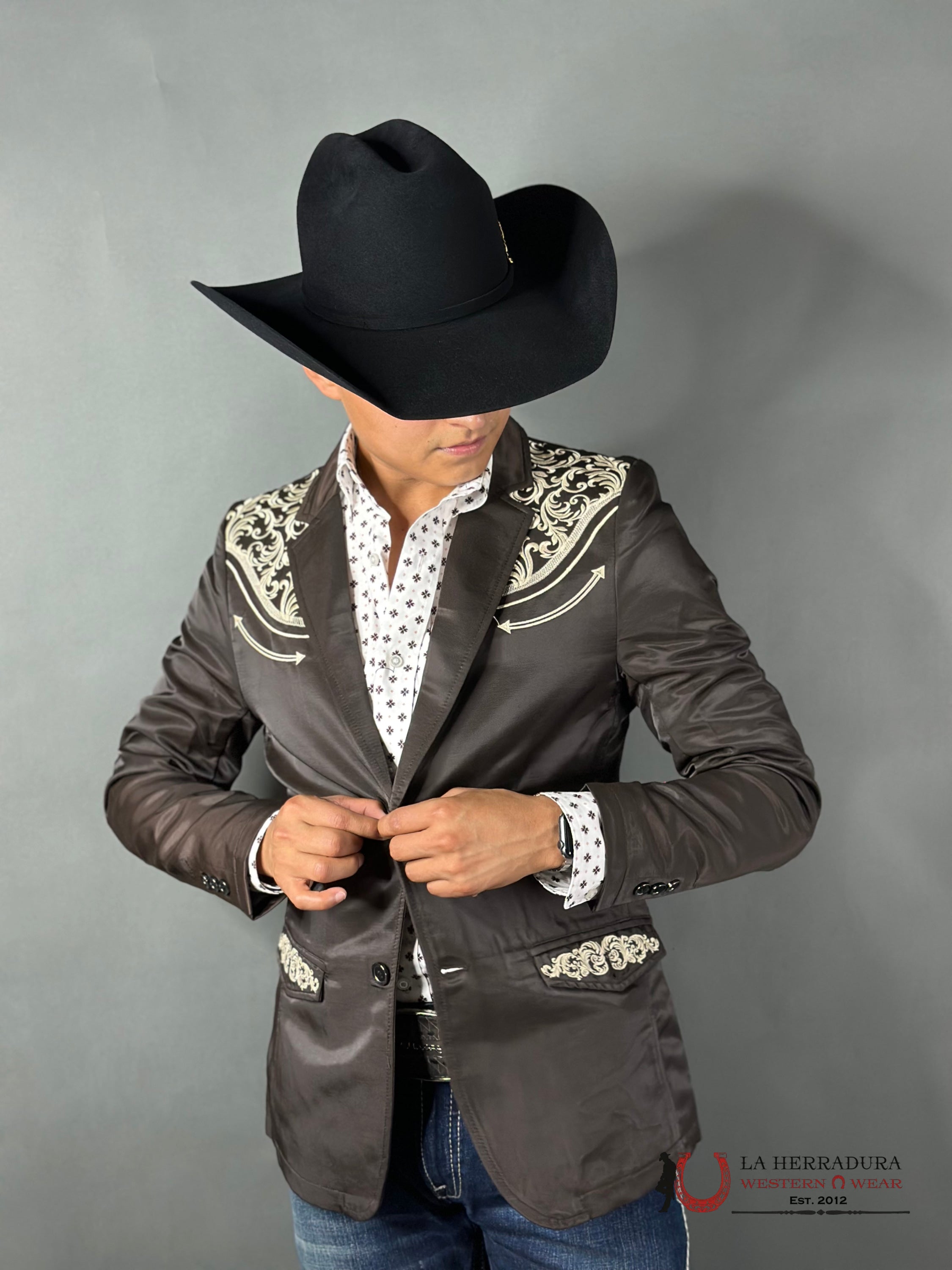 Lamasini Chocolate Embroidered Smooth Blazer Lam494 Ropa Hombres