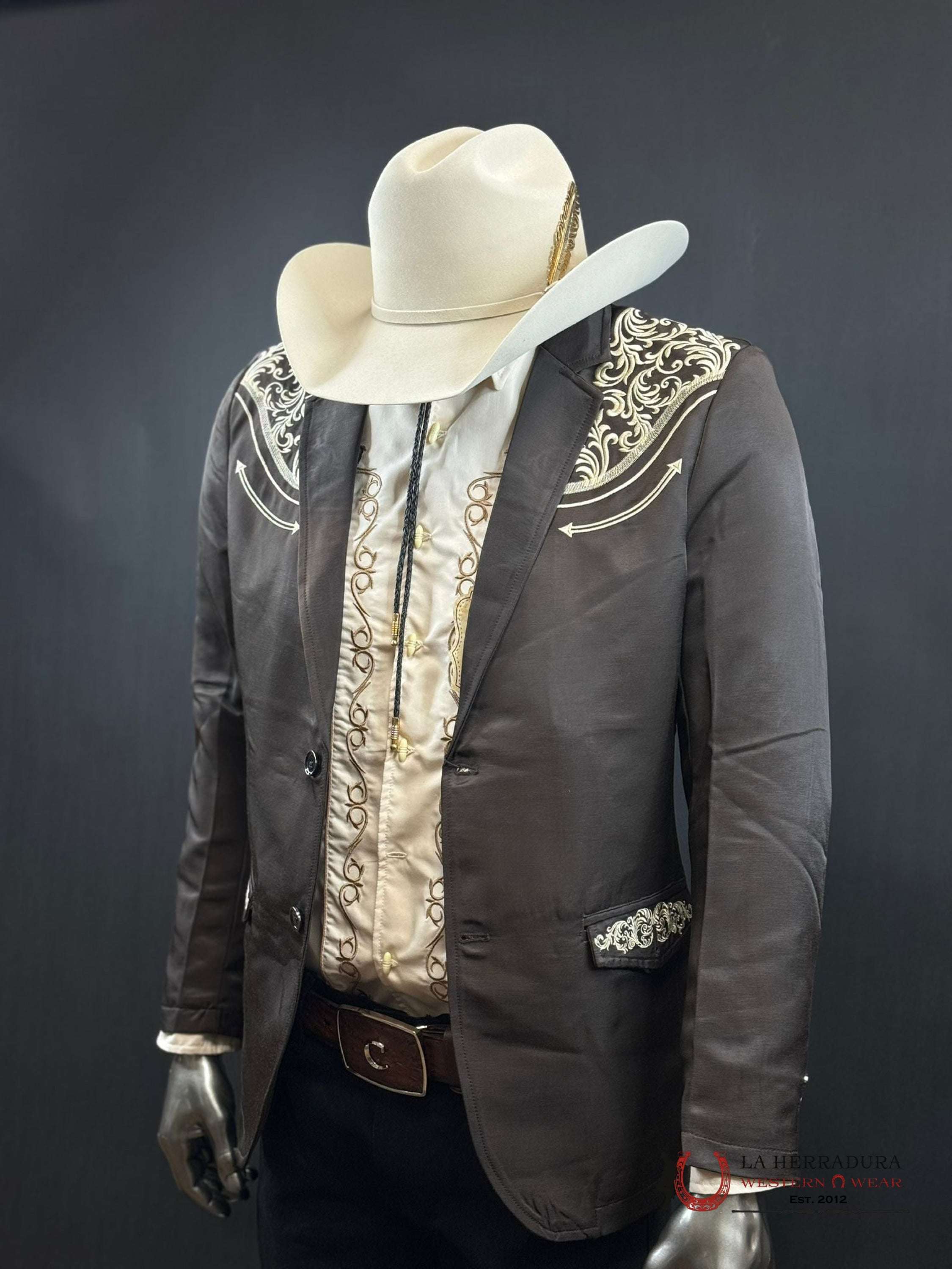 Lamasini Chocolate Embroidered Smooth Blazer Lam494 Ropa Hombres