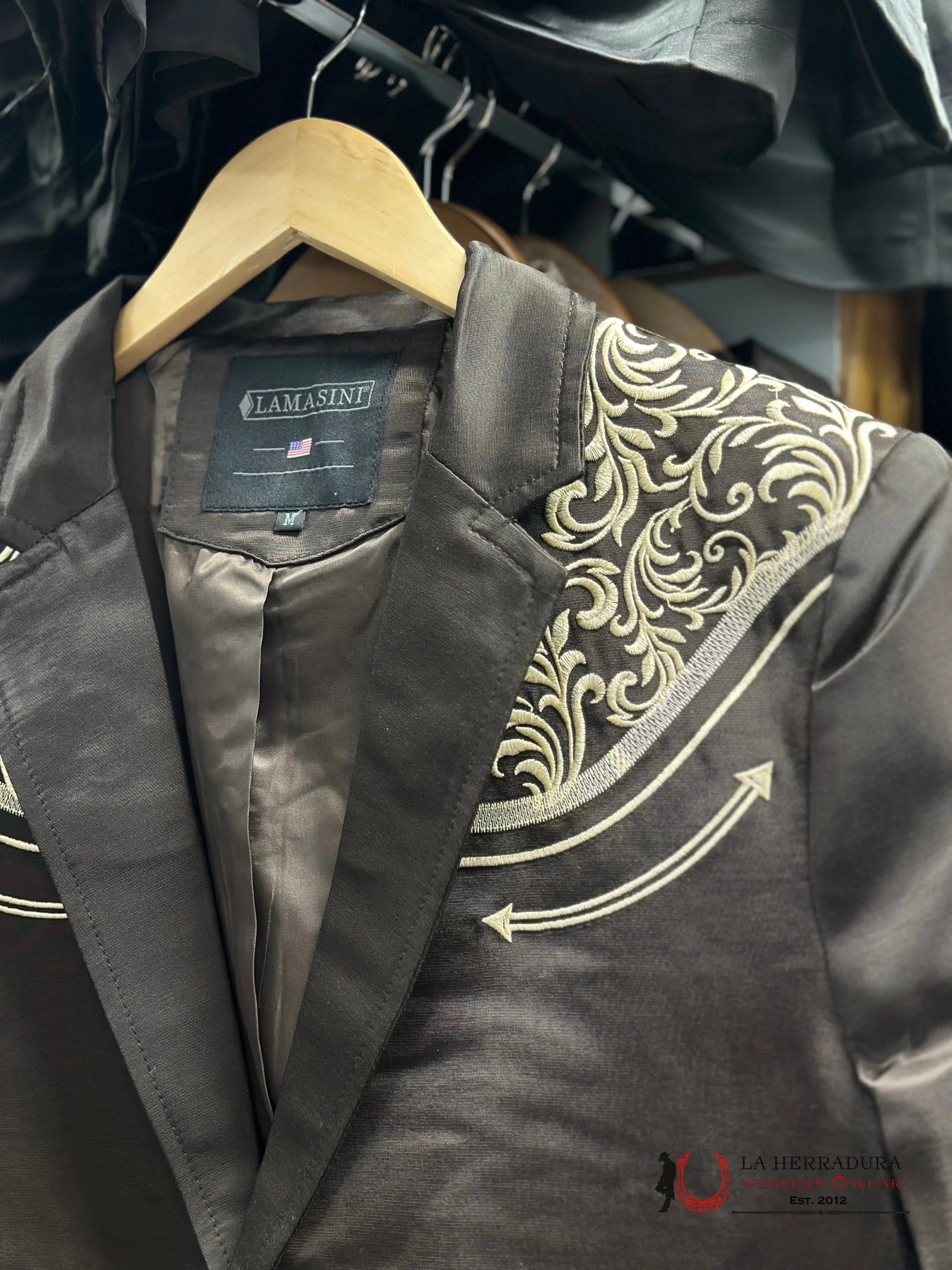 Lamasini Chocolate Embroidered Smooth Blazer Lam494 Ropa Hombres