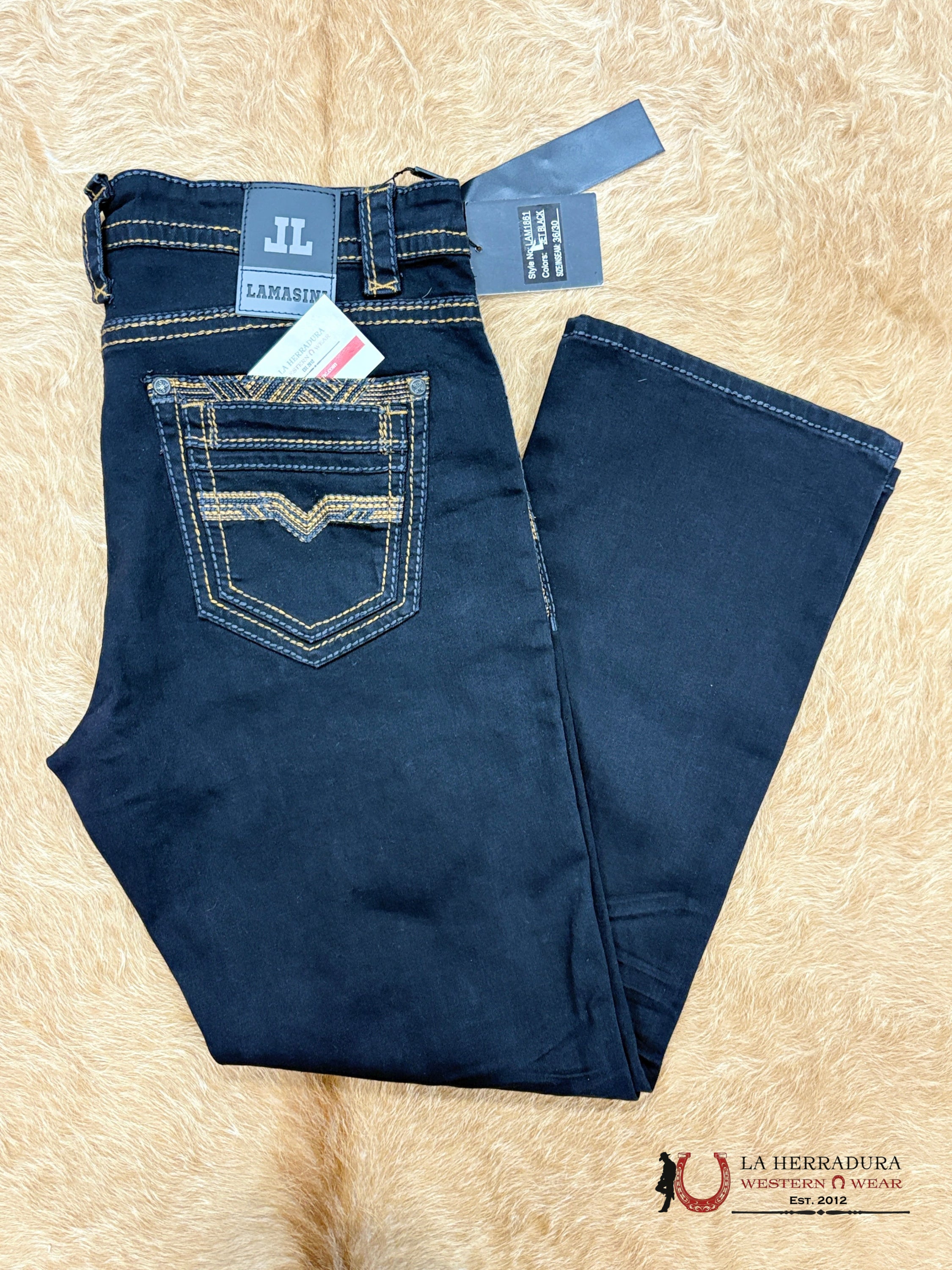 LAMASINI MENS JEANS JET BLACK-LAM1861 ROPA HOMBRES