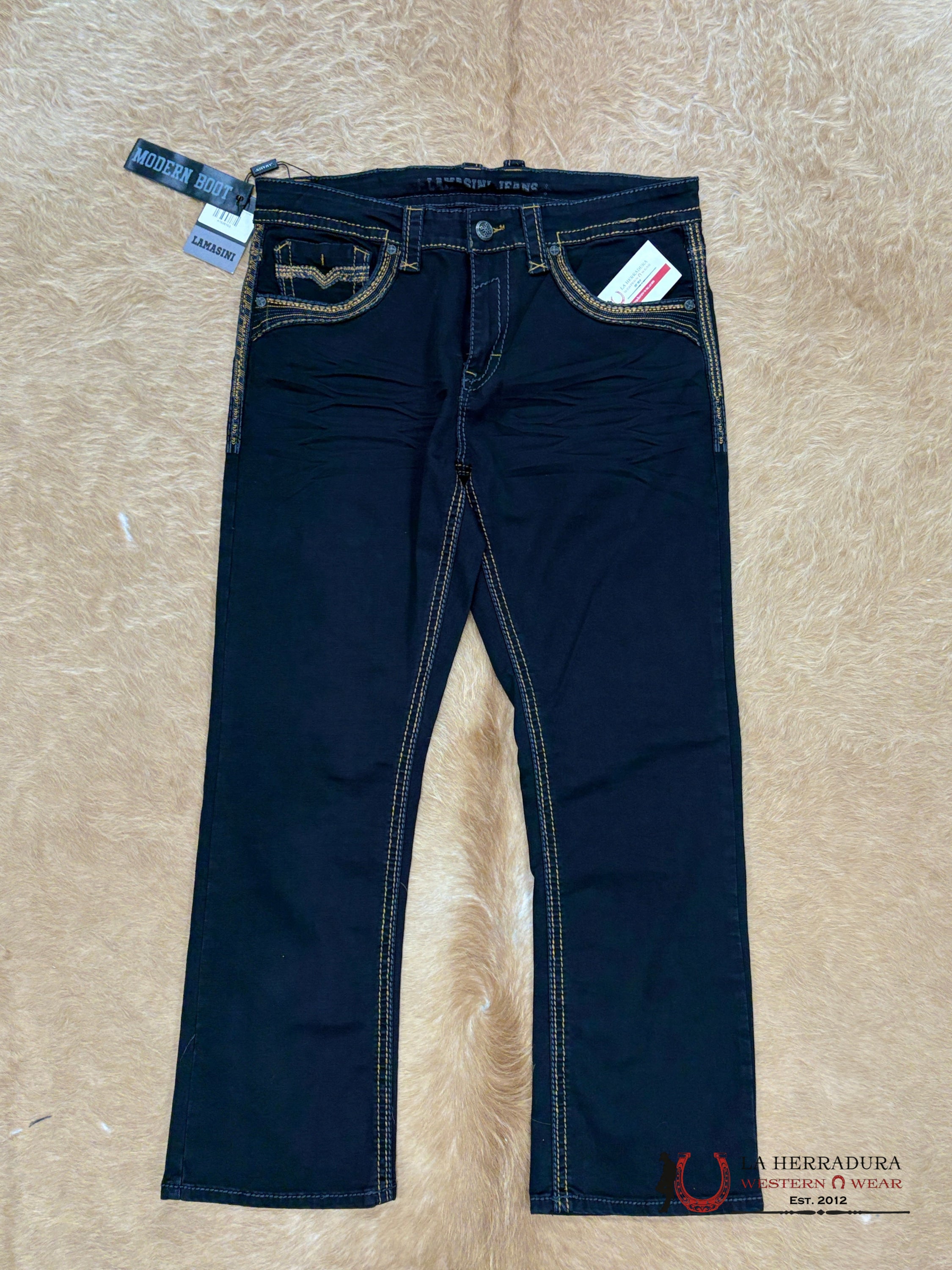 LAMASINI MENS JEANS JET BLACK-LAM1861 ROPA HOMBRES