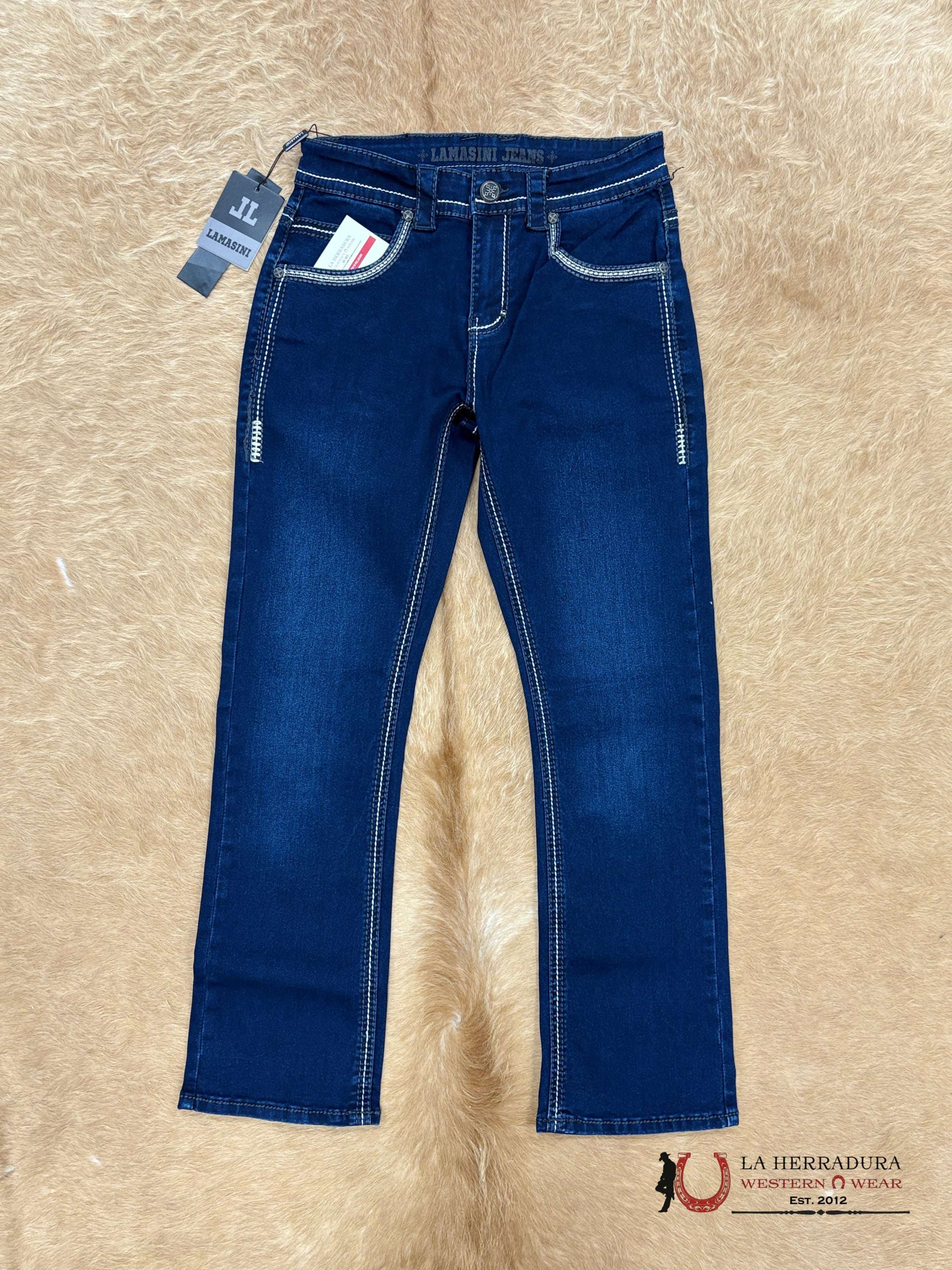 LAMASINI MENS MODERN BOOT CUT JEANS DK BLUE- LAM1867 ROPA HOMBRES