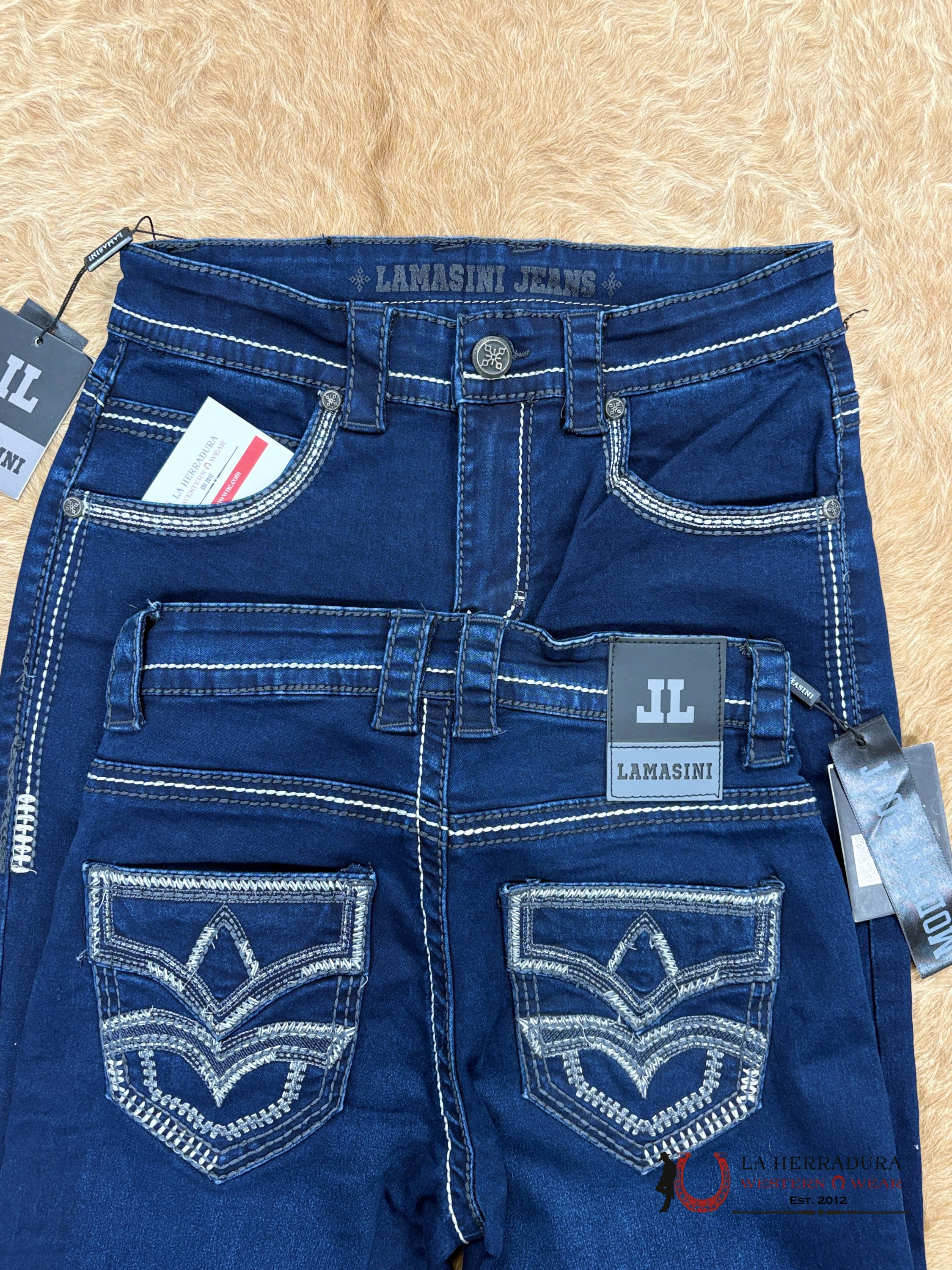 LAMASINI MENS MODERN BOOT CUT JEANS DK BLUE- LAM1867 ROPA HOMBRES