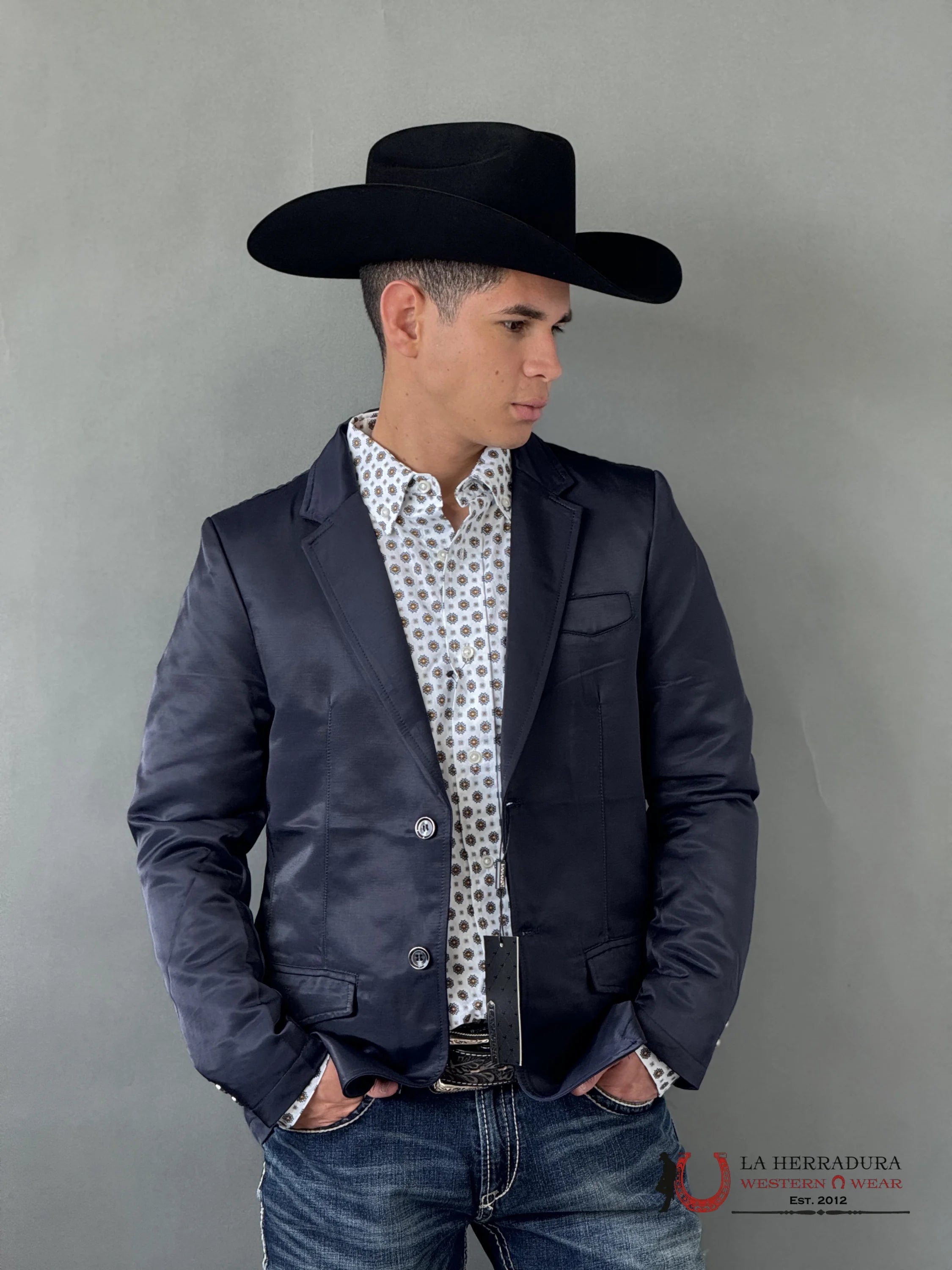 Lamasini Navy Smooth Liso Blazer Ropa Hombres