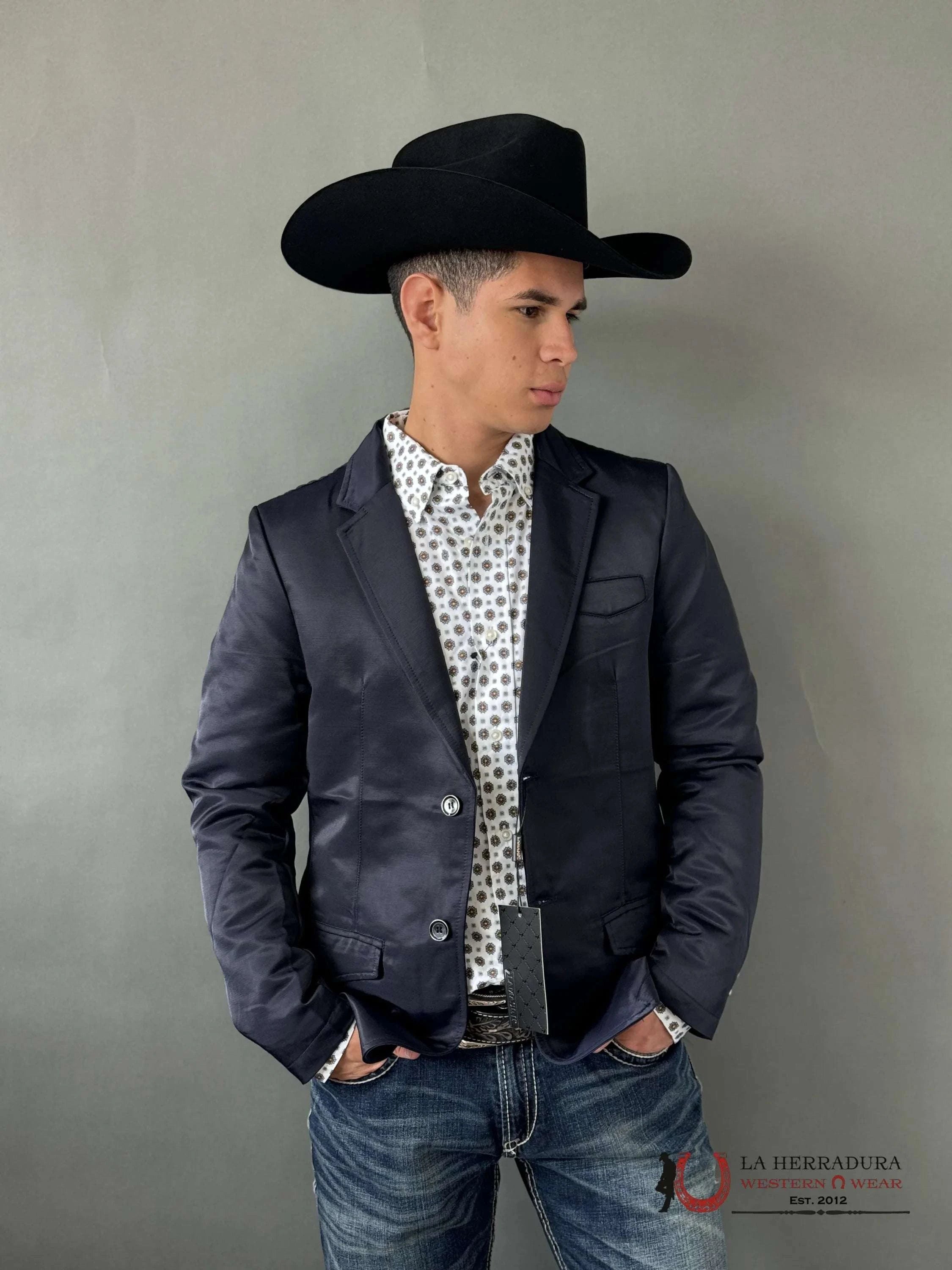 Lamasini Navy Smooth Liso Blazer Ropa Hombres