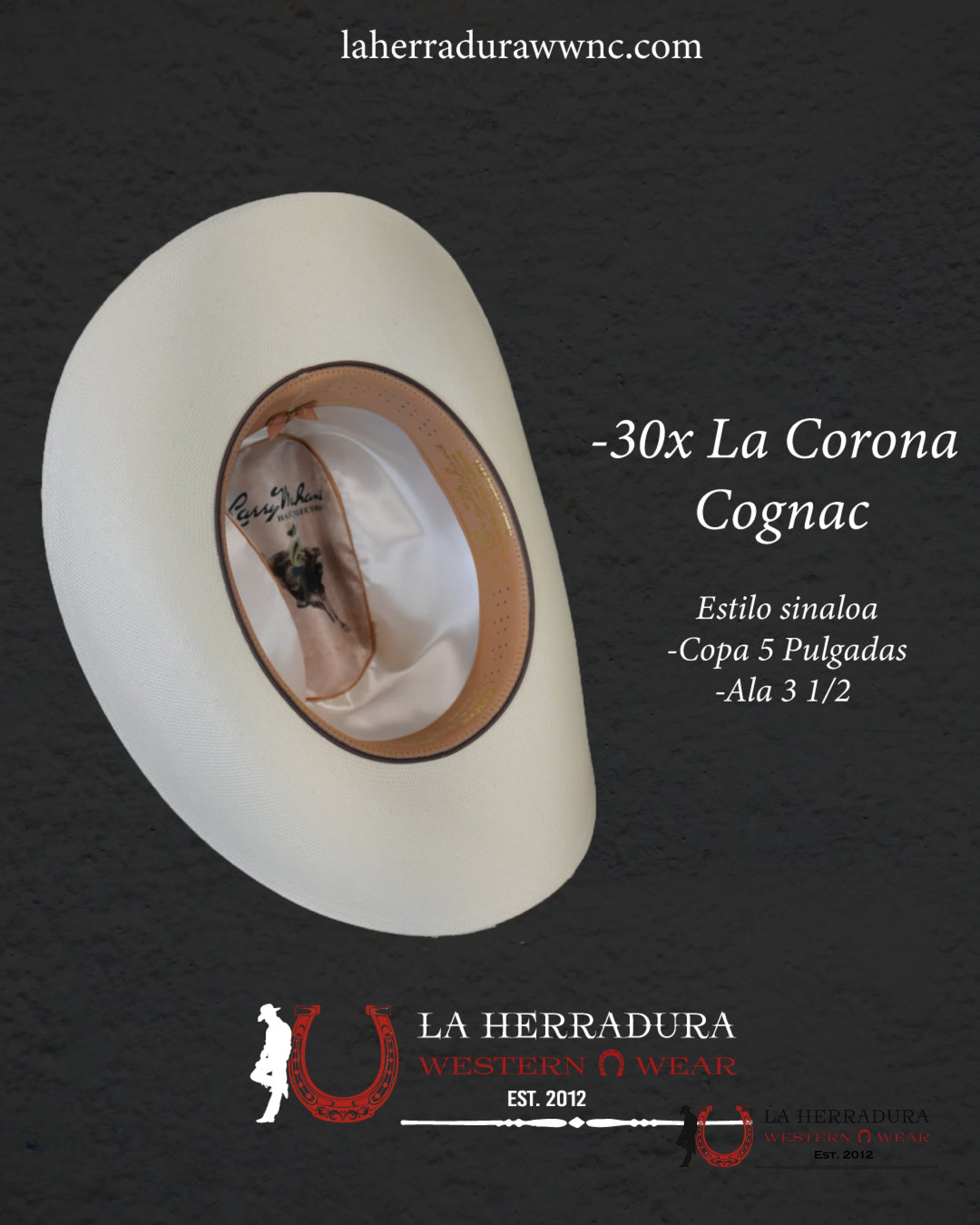 Larry Mahan’s Straw Hats Corona Cognac Sinaloa Style 30X Copa alta TEJANA