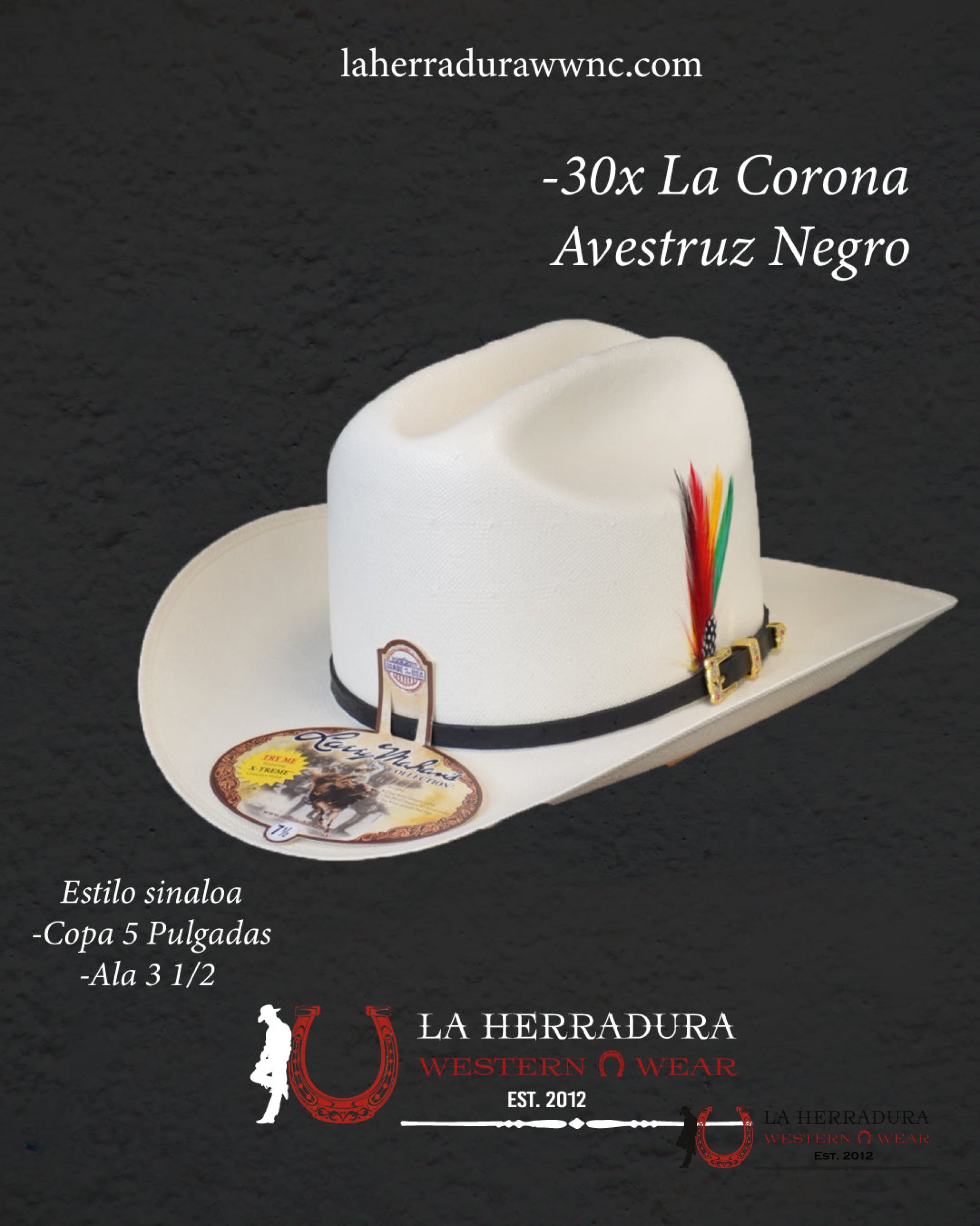 Larry Mahan’s Straw Hats Corona Black / Sinaloa Style 30X Copa alta TEJANA