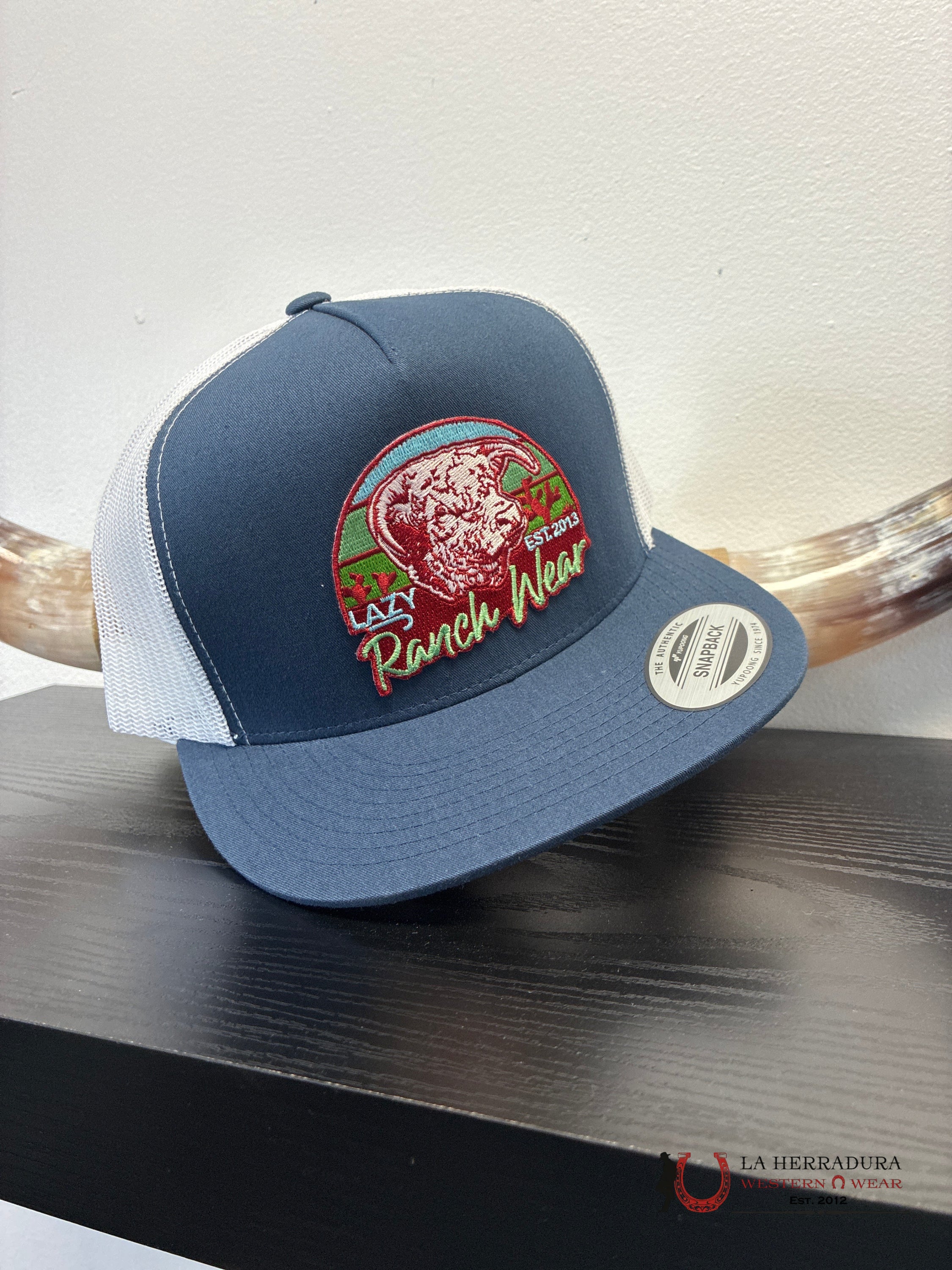 LAZY J CAPS BLUE AND WHITE