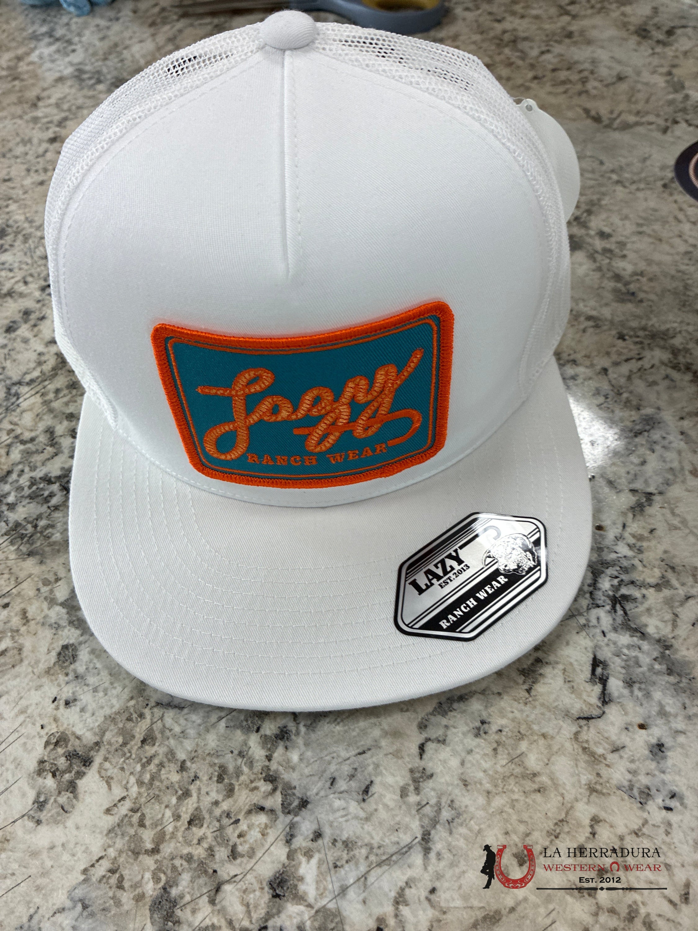 LAZY J CAPS WHITE AND ORANGE