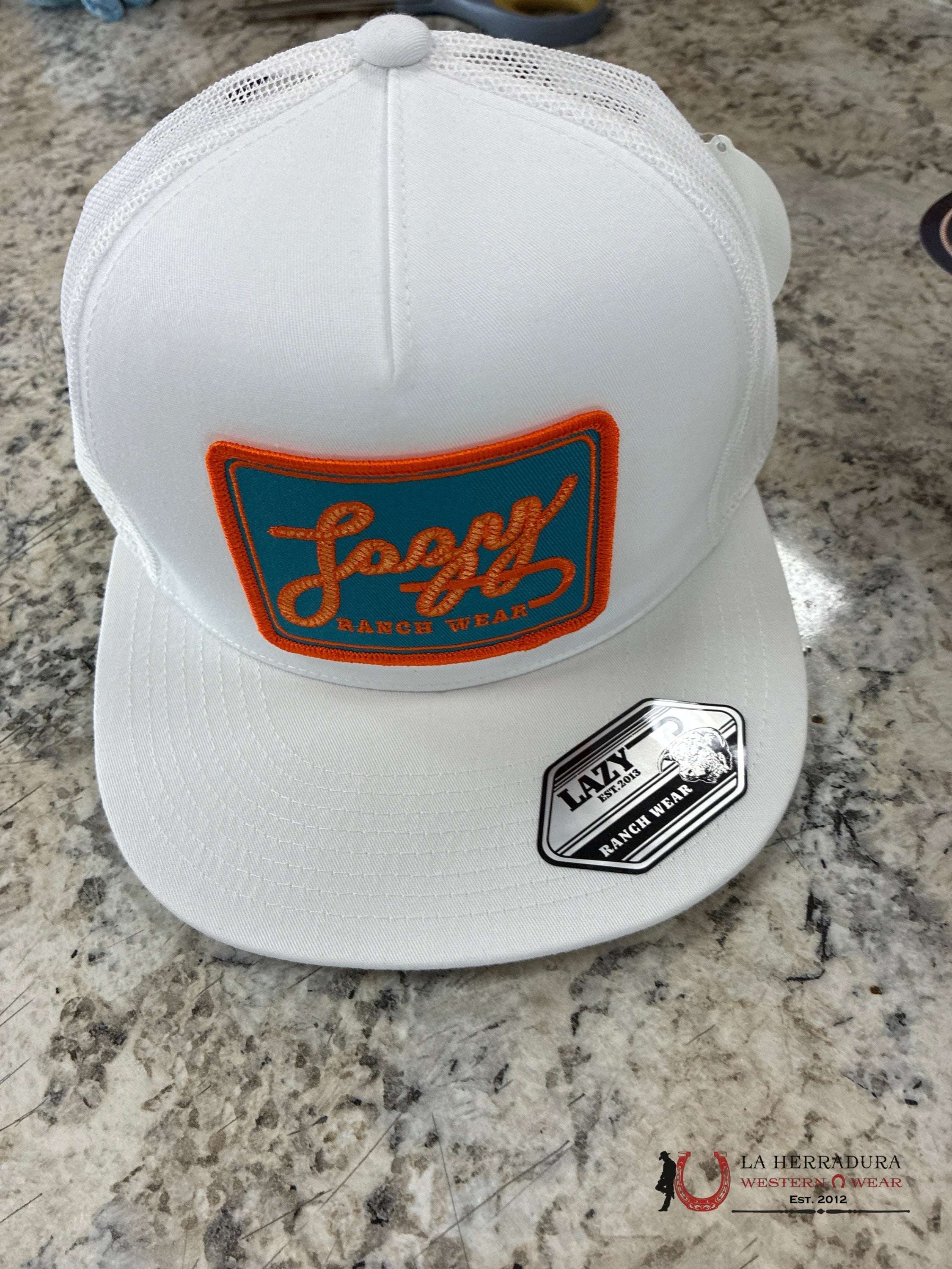 LAZY J CAPS WHITE AND ORANGE