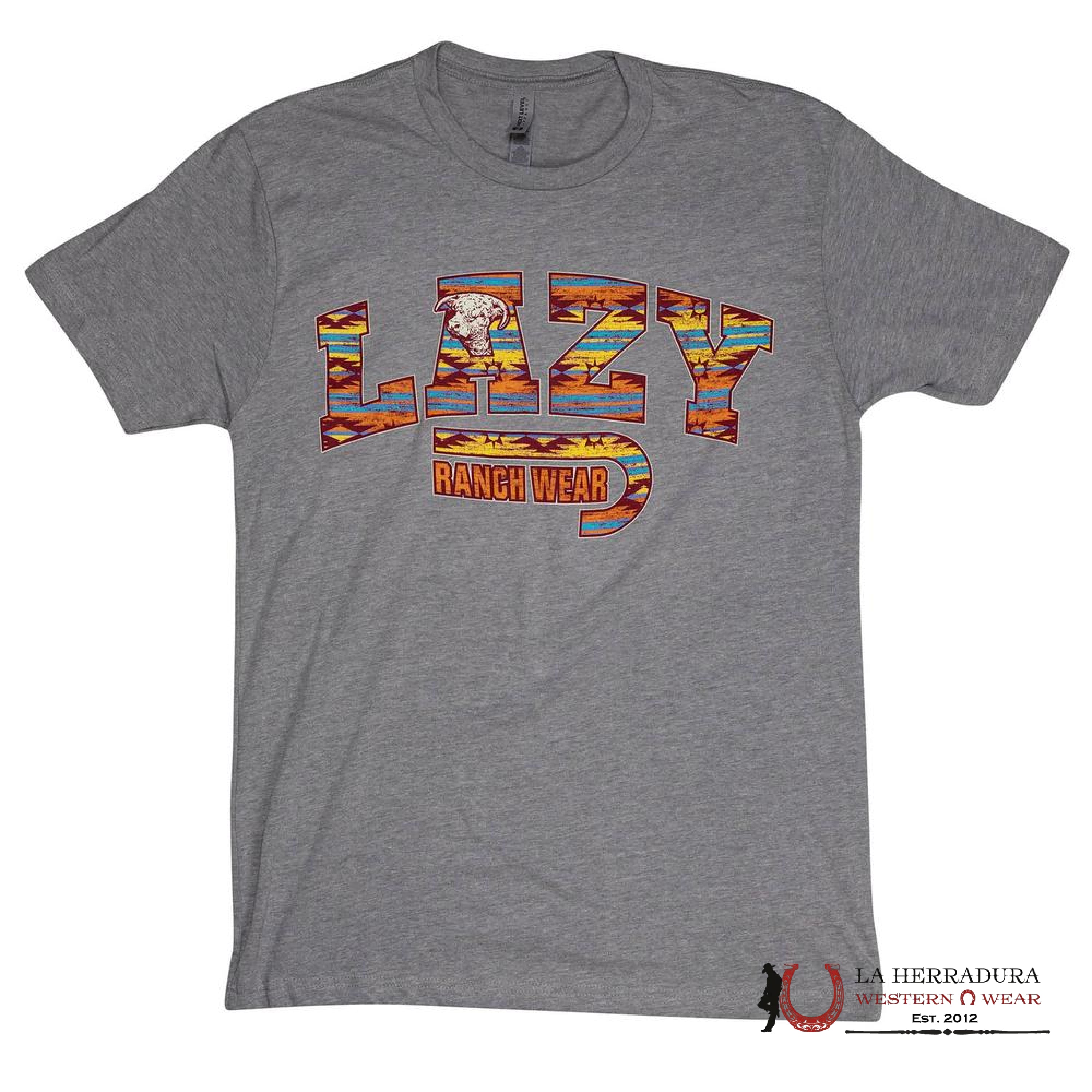 LAZY J RANCH TSHIRT GREY COLORFUL AZTEX ROPA HOMBRES