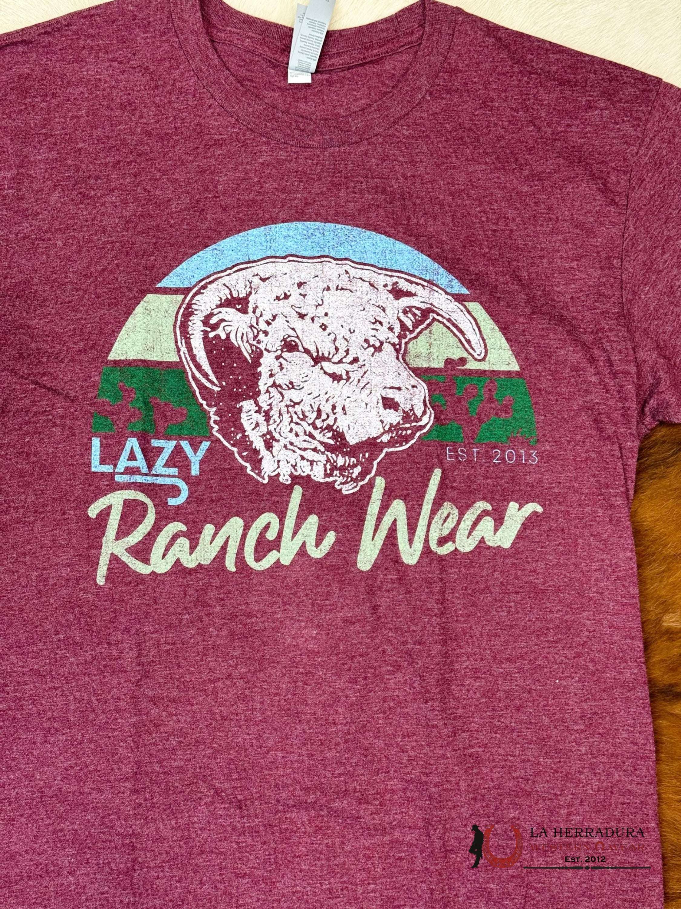 Lazy J Ranch Wear Short Sleeve Maroon T-Shirt Ropa Hombres