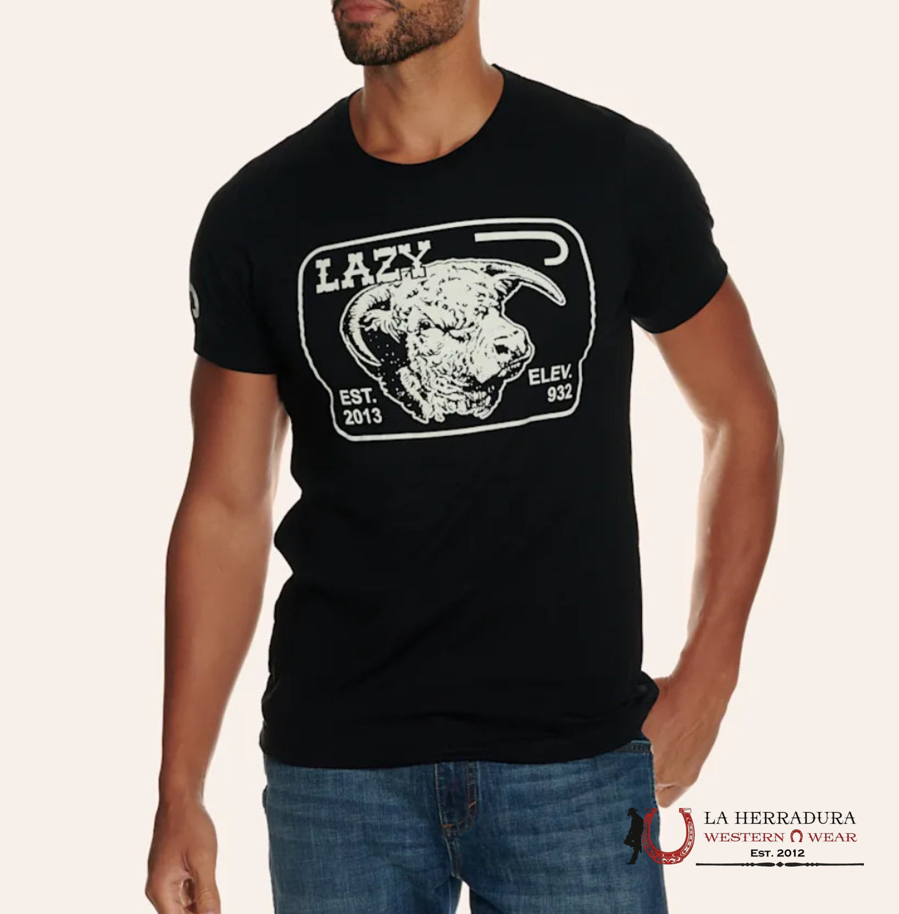 LAZY J RANCH WHITE LOGO BLACK T SHIRT ROPA HOMBRES