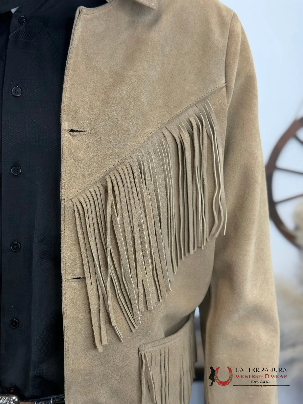 MENS GENUINE LEATHER TAN FRINGE JACKET