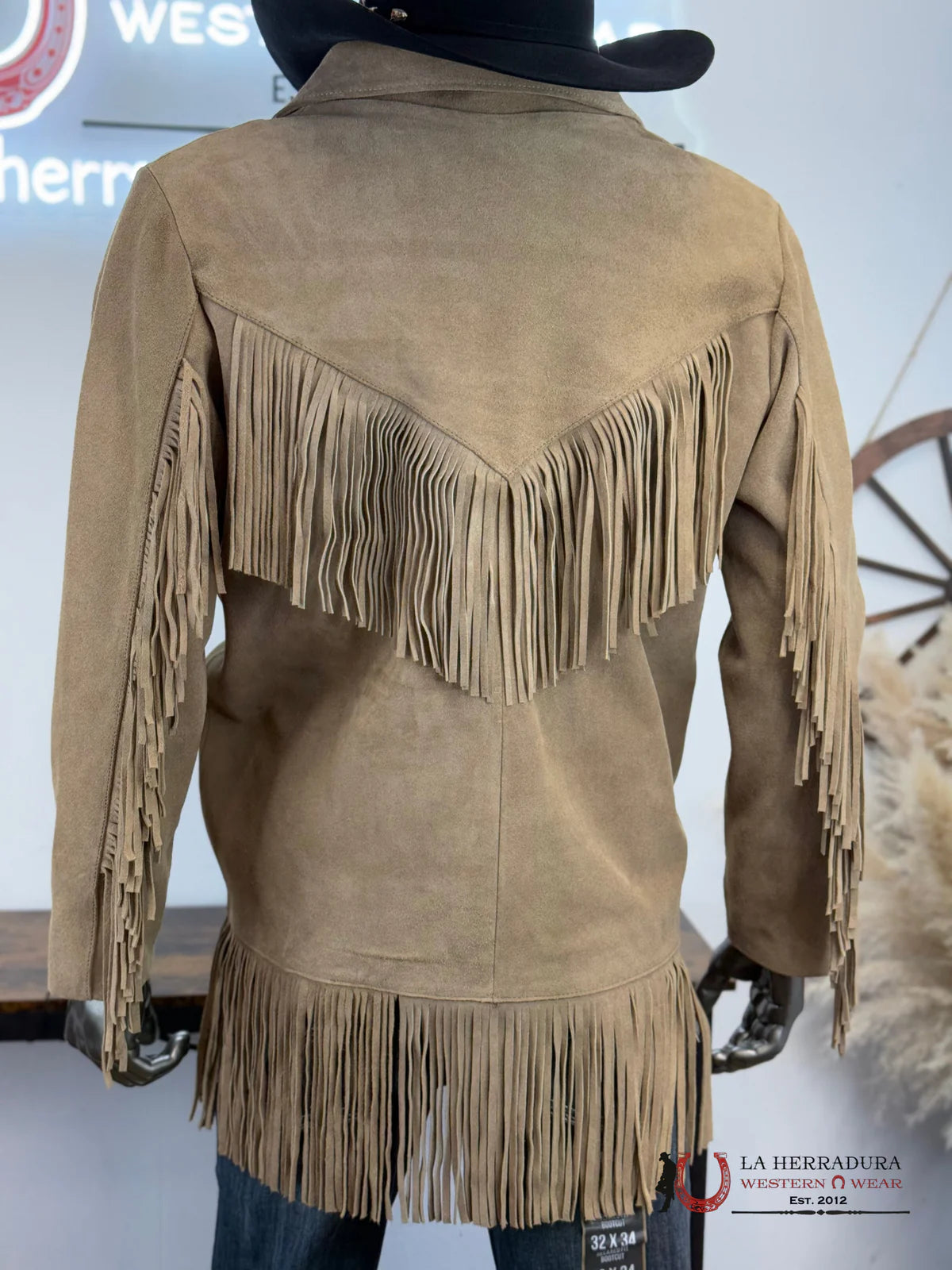 MENS GENUINE LEATHER TAN FRINGE JACKET