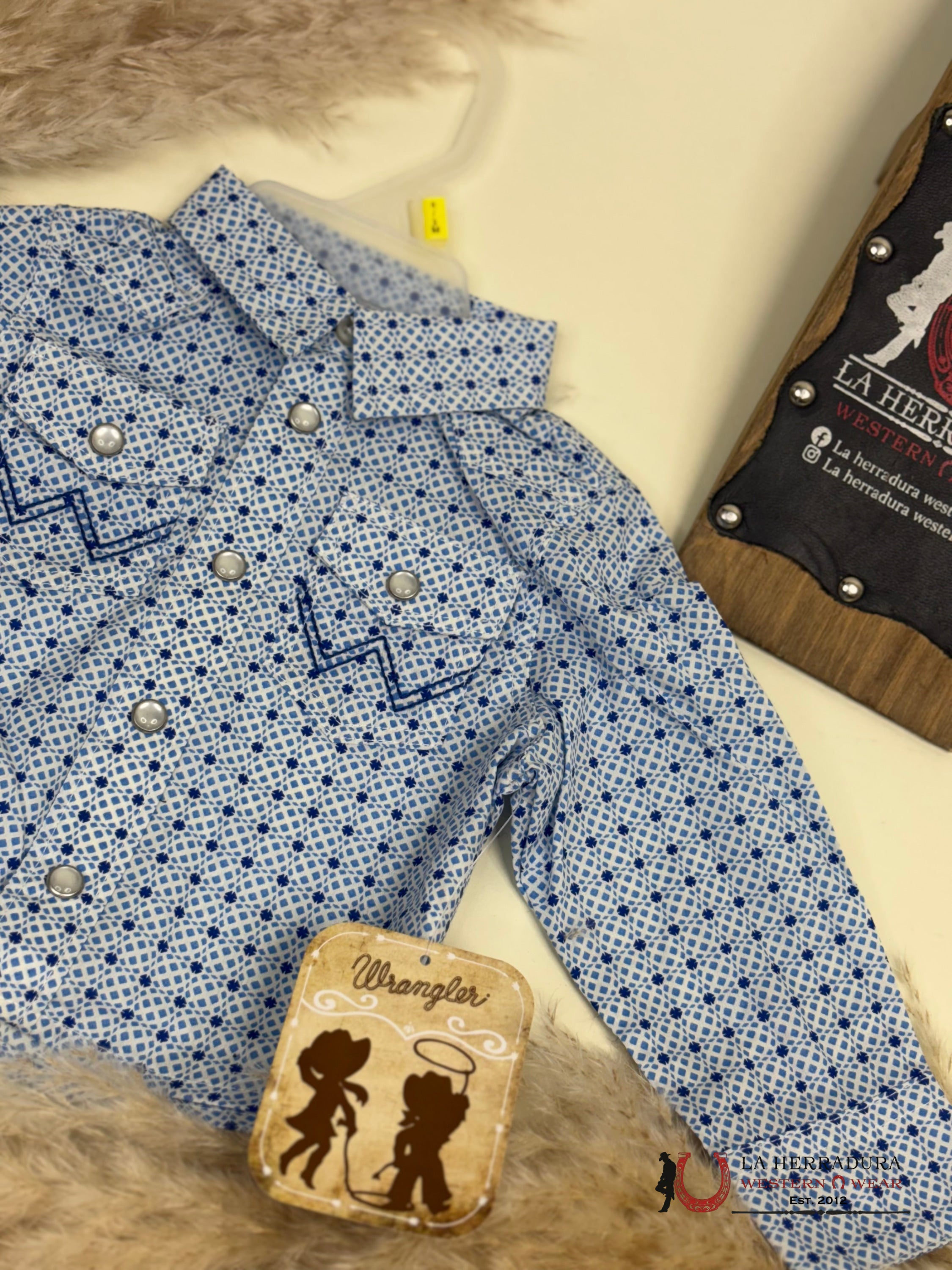 Little Boys Wrangler Blue Long Sleeve With Squares Niños