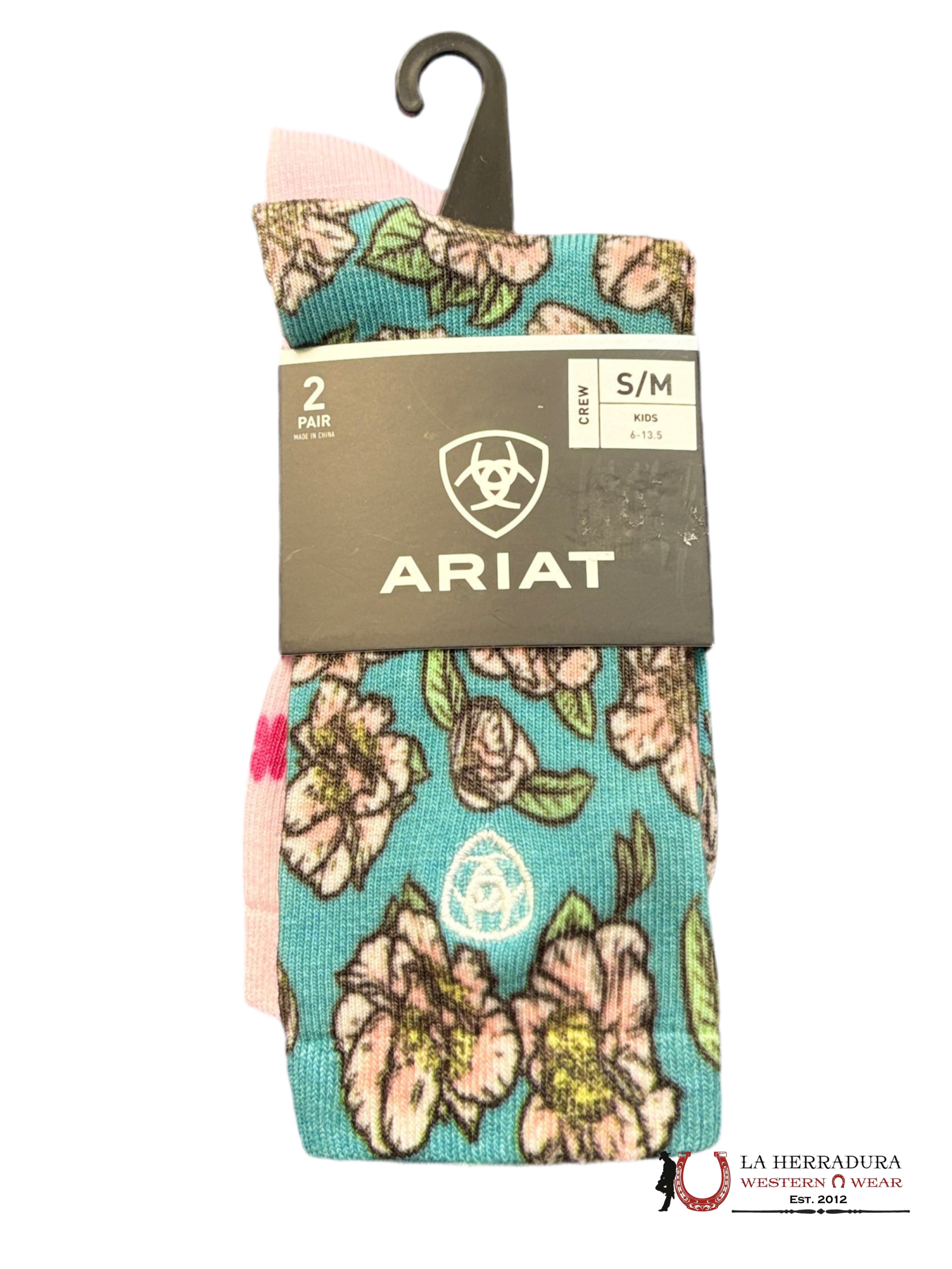 Little girl kids flower print crew 2 pair socks 10055383