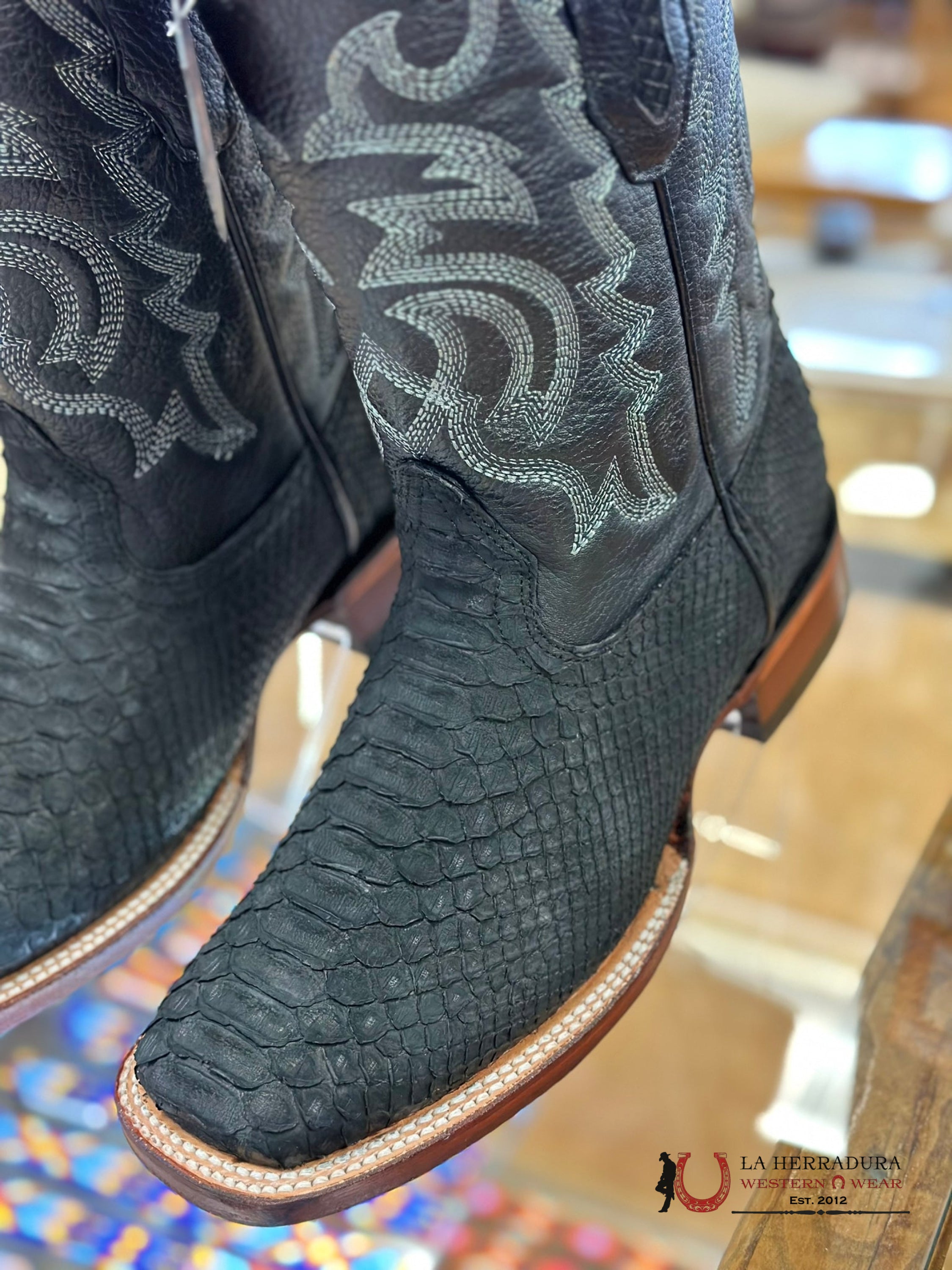 Los Altos Mens Boots Square Toe Python Black Botas Hombres