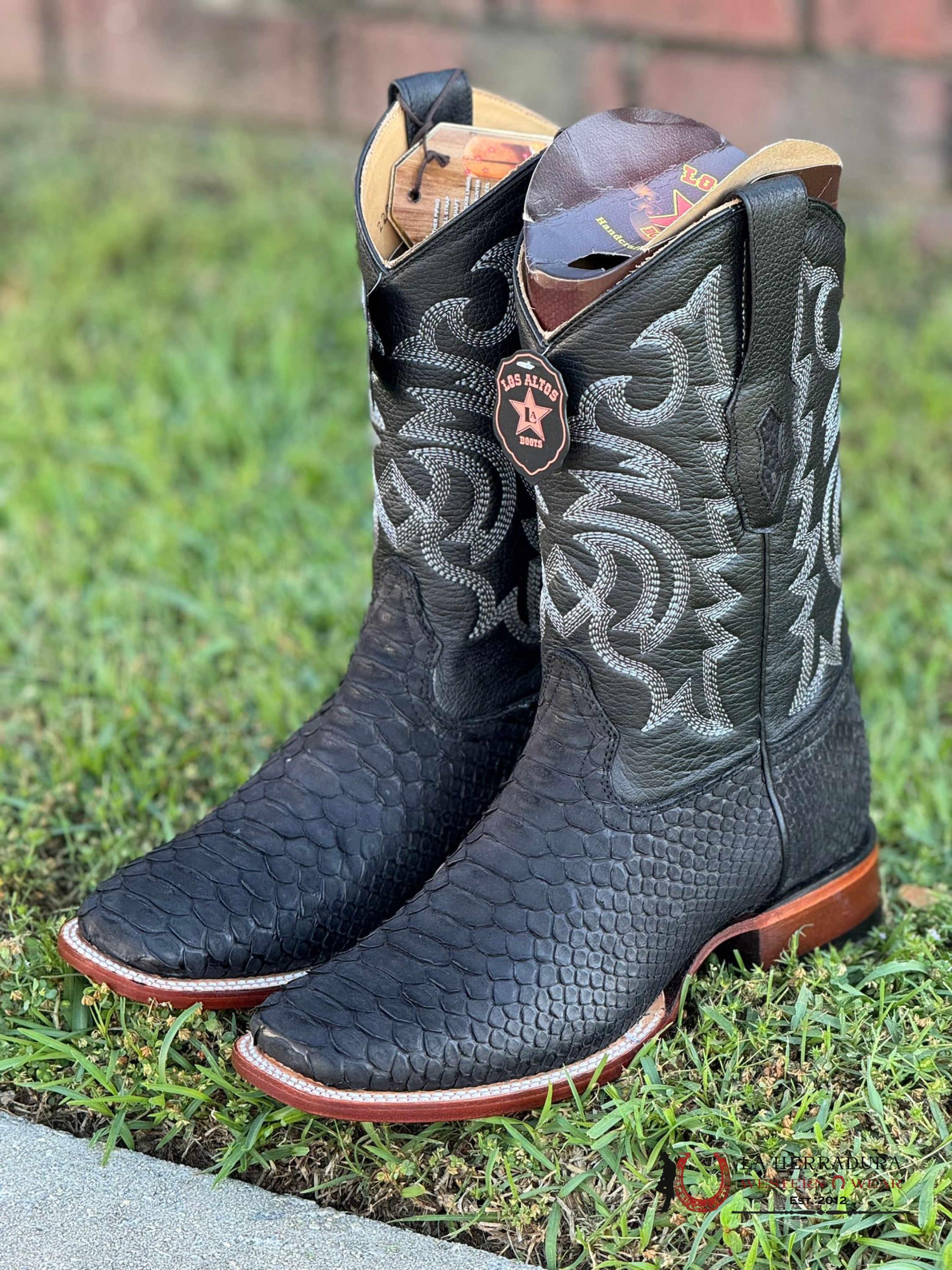Los Altos Mens Boots Square Toe Python Black Botas Hombres