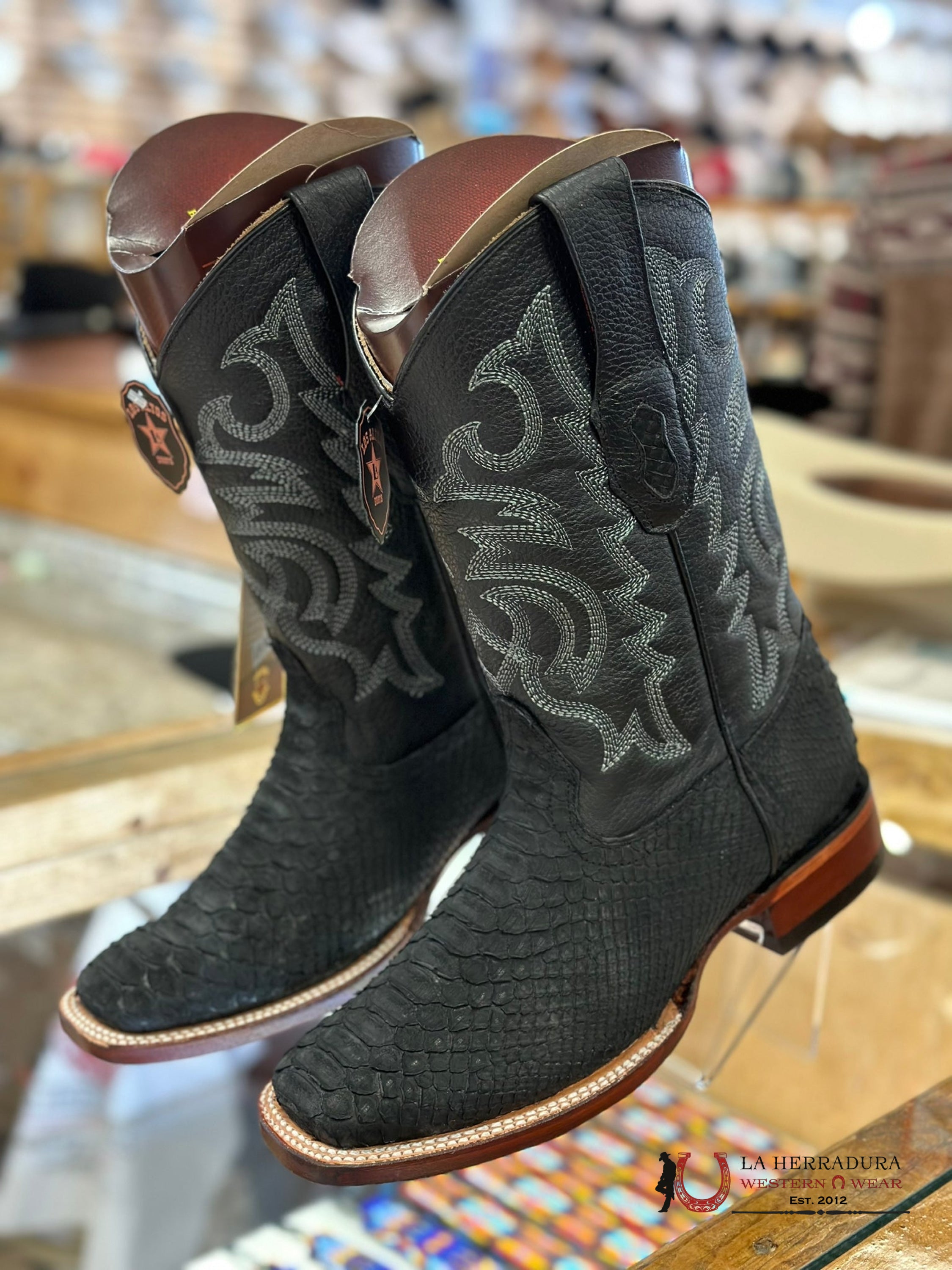 Los Altos Mens Boots Square Toe Python Black Botas Hombres