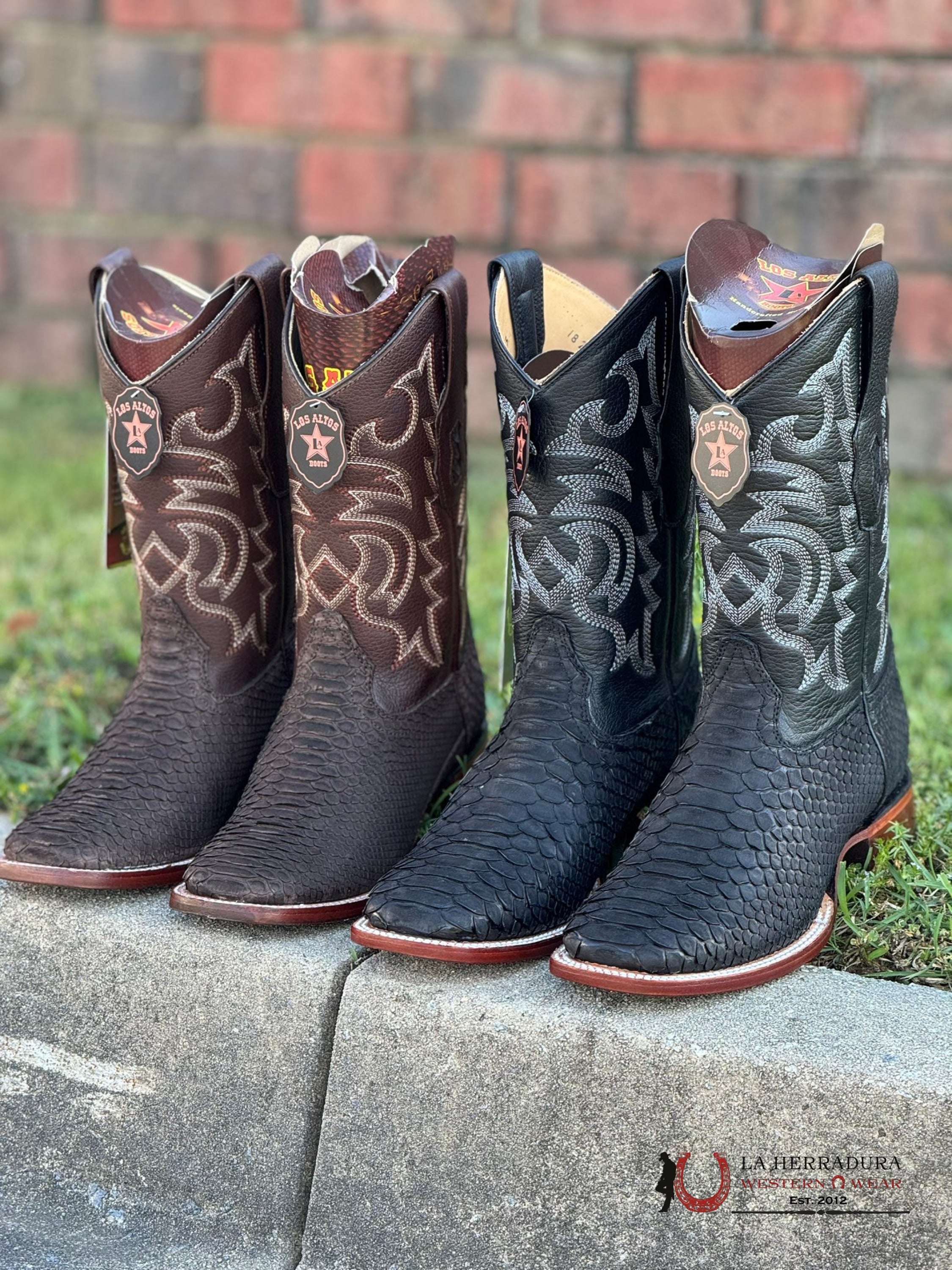 Los Altos Mens Boots Square Toe Python Black Botas Hombres